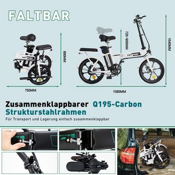 HITWAY E-Bike 36V/8,4Ah Batterie,250W Motor,25km/h,bis 35-70km,16", Kettenschaltung, Heckmotor, 302.4 Wh akku, für Damen und Herrn mit Pumpe, Fahrradschloss