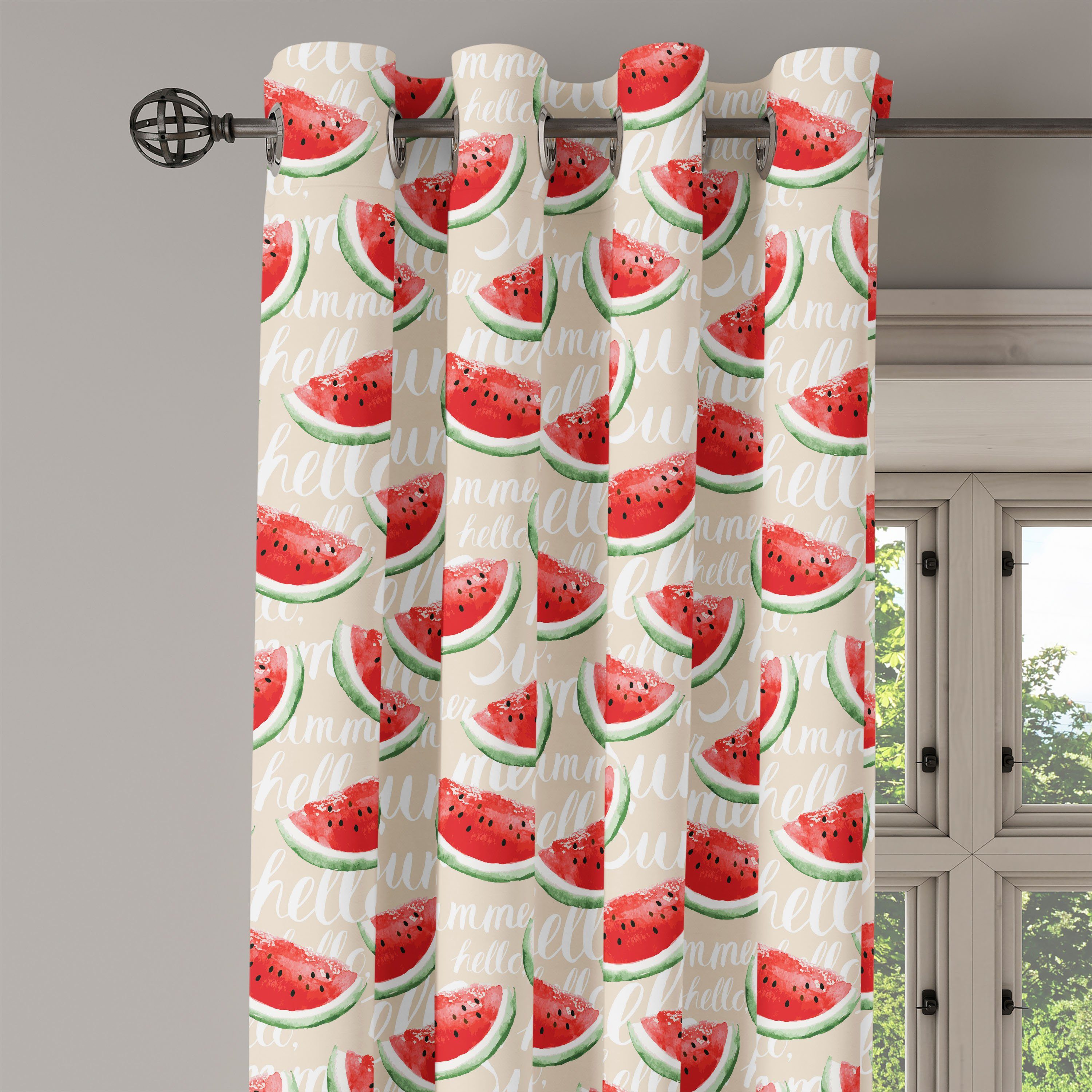 Gardine Schlafzimmer Früchte für Wassermelonen Aquarell Wohnzimmer, 2-Panel-Fenstervorhänge Dekorative Abakuhaus,