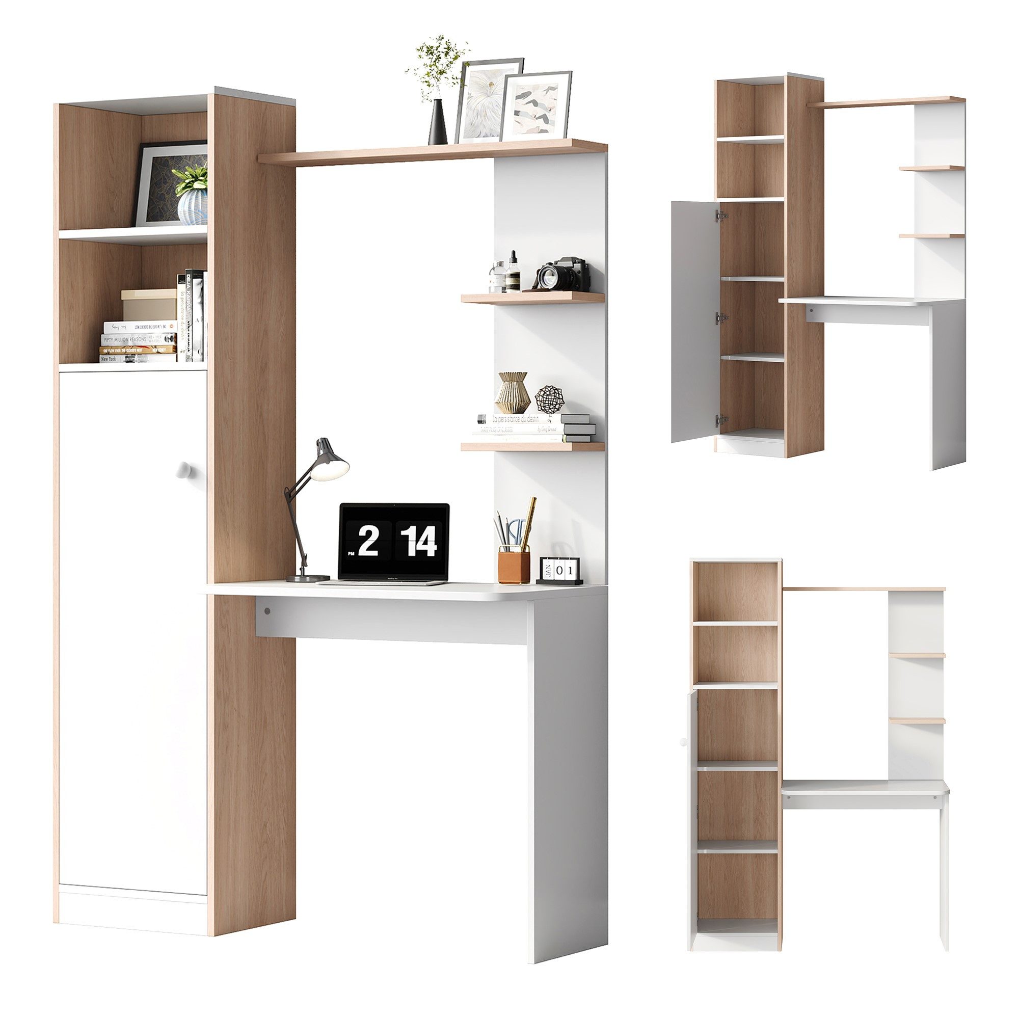 Fanttik Kinderschreibtisch Schreibtisch mit Aufbewahrung 123,5x45x168,5 cm (2 set, 2er Set), unterer Schrank mit Türen und oberes offenes Regal