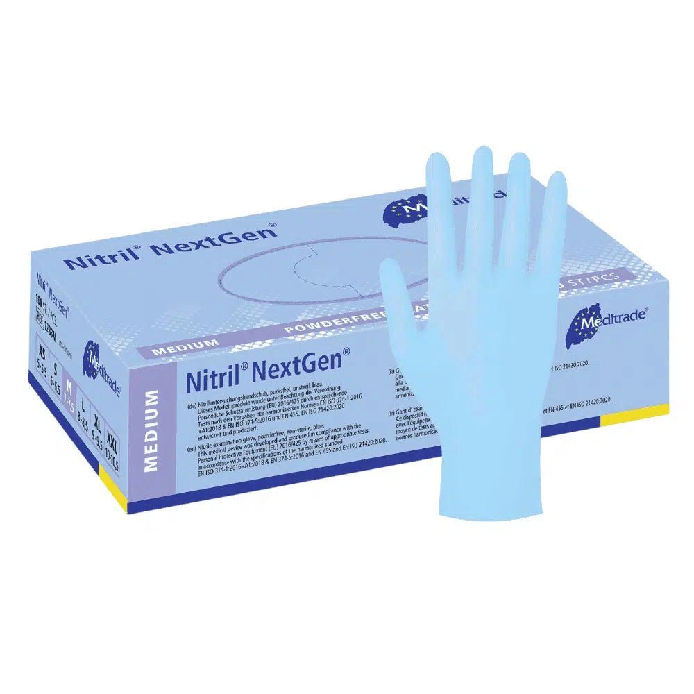 MediTrade Nitril-Handschuhe Meditrade Nitril Handschuhe NextGen® EN 455, puderfrei, blau, 100 Stk. | Handschuhe