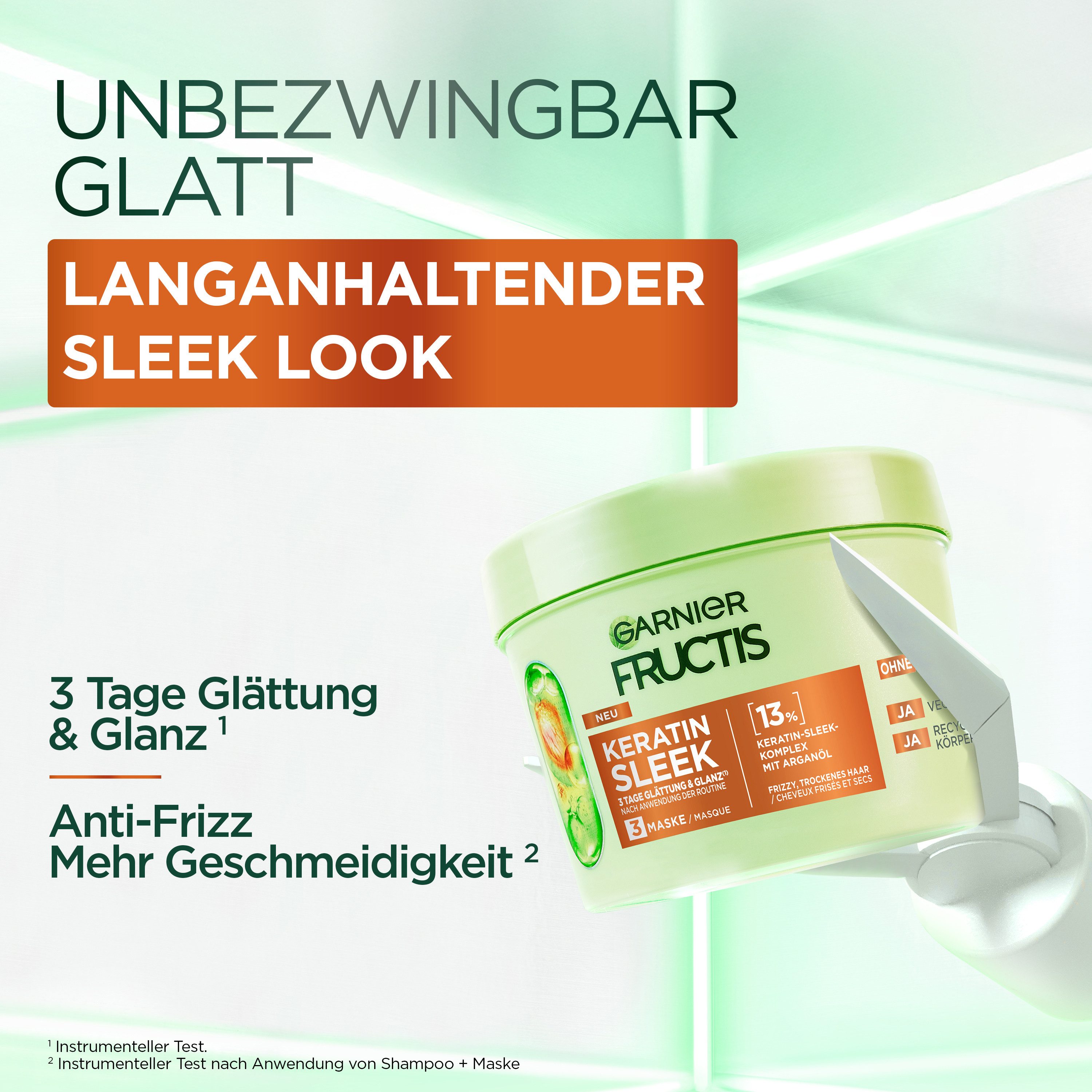 GARNIER Haarmaske GARNIER FRUCTIS KERATIN SLEEK, Für trockenes, zu Frizz neigendes Haar, sorgt für gesundes Aussehen.