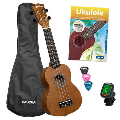 Cascha Ukulele Linde, Bundle, komplett mit Tasche,Stimmgerät, 3 Plektren und Lernbuch