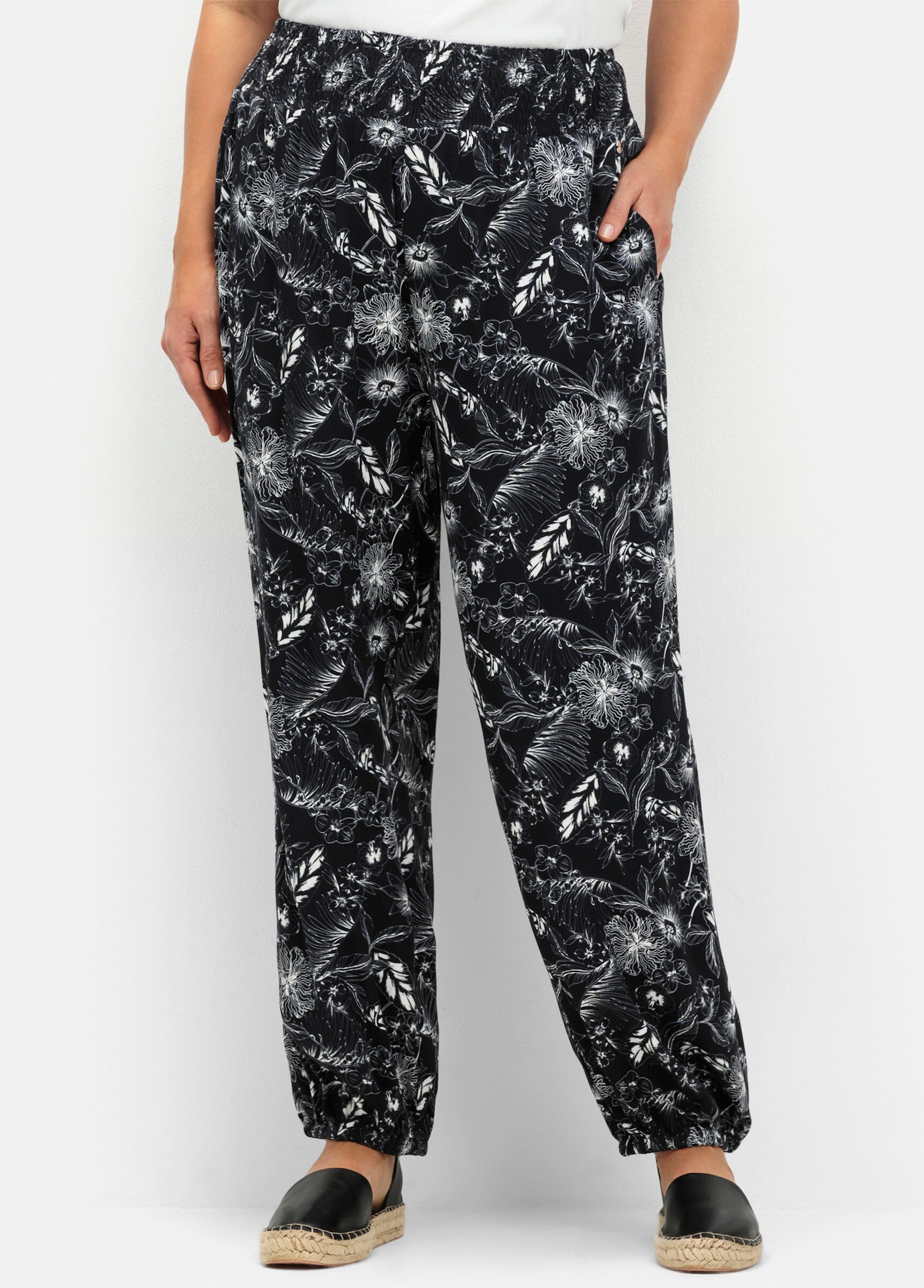 Sheego Jerseyhose Schlupfhose . mit Blätterprint und breitem Smokbund günstig online kaufen