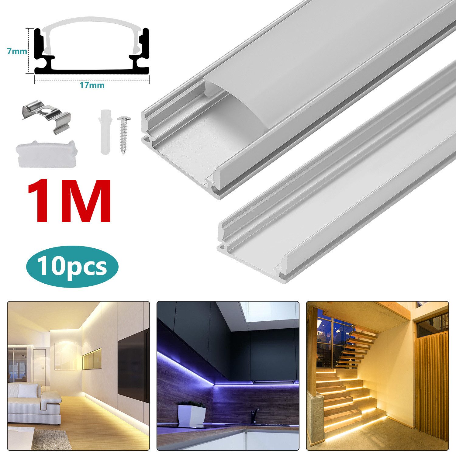 Clanmacy LED-Stripe-Profil 20x 1M LED Aluminium Profile Aluprofil Alu Schiene Leiste Leuchte – Bild 3 von 5