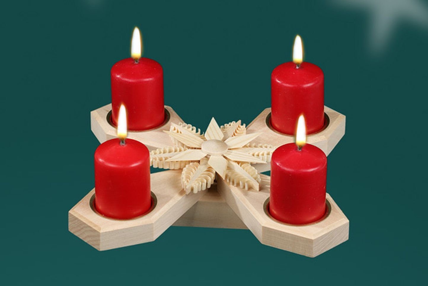 mit Kerzen Tischschmuck Mittig BxHxT=24,5x24, aus Adventsleuchter 4 mittig Span für Stern Kerzenhalter gestochenen Stern