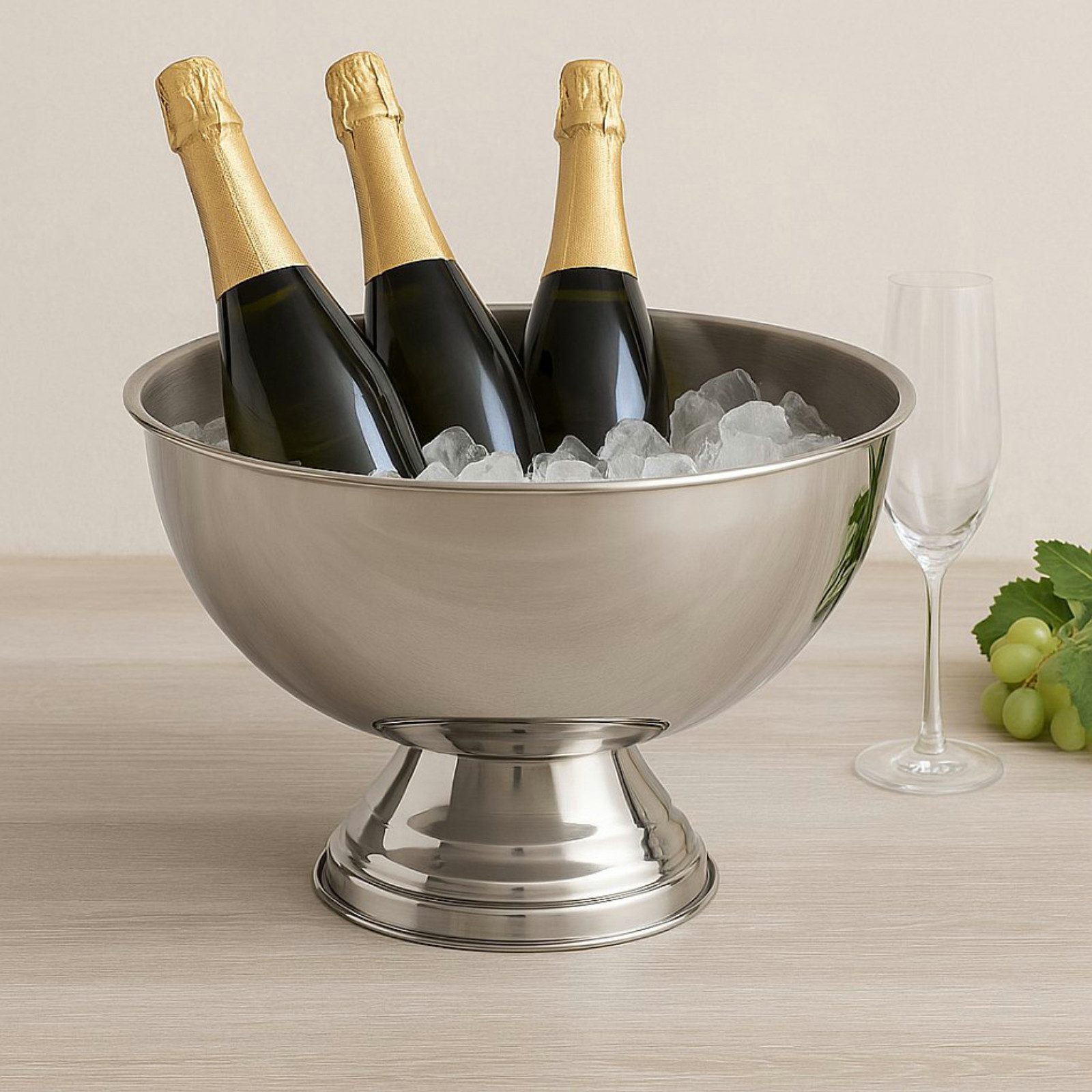 Koopman Wein- und Sektkühler Weinkühler Flaschenkühler Eiseimer Ø39cm Edelstahl Silber, für 3-5 Flaschen, Glänzend, Höhe 24 cm, Rostfrei, Standsicher