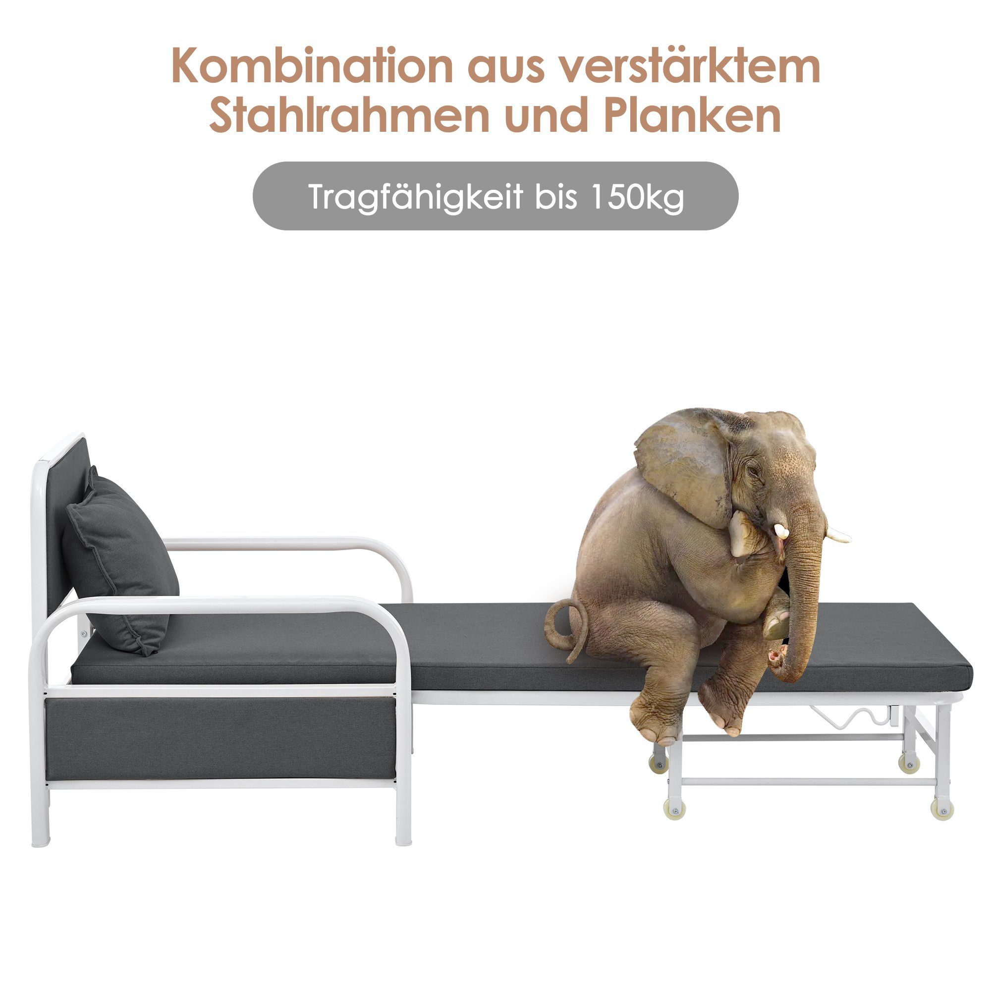 Relaxsessel (2-in-1 Schlafsessel Schlafsofa), Loungesessel mit Schlaffunktion, belastbar bis 150kg, verstellbar