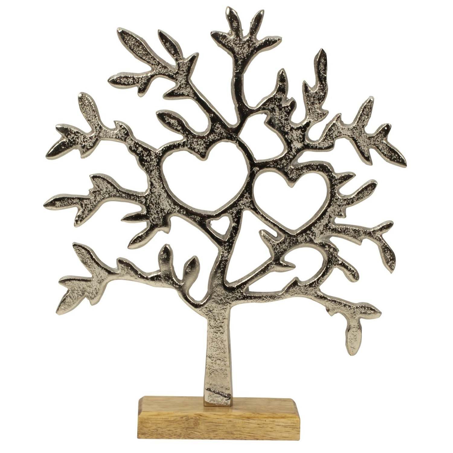 Mel-O-Design Dekoobjekt Deko Aufsteller Lebensbaum Herzen (H: 26,5 cm, auf Holzsockel), Dekoration Wohnzimmer Silber Metall
