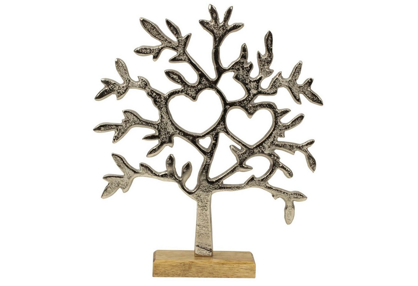 Mel-O-Design Dekoobjekt Deko Aufsteller Lebensbaum Herzen (H: 26,5 cm, auf Holzsockel), Dekoration Wohnzimmer Silber Metall