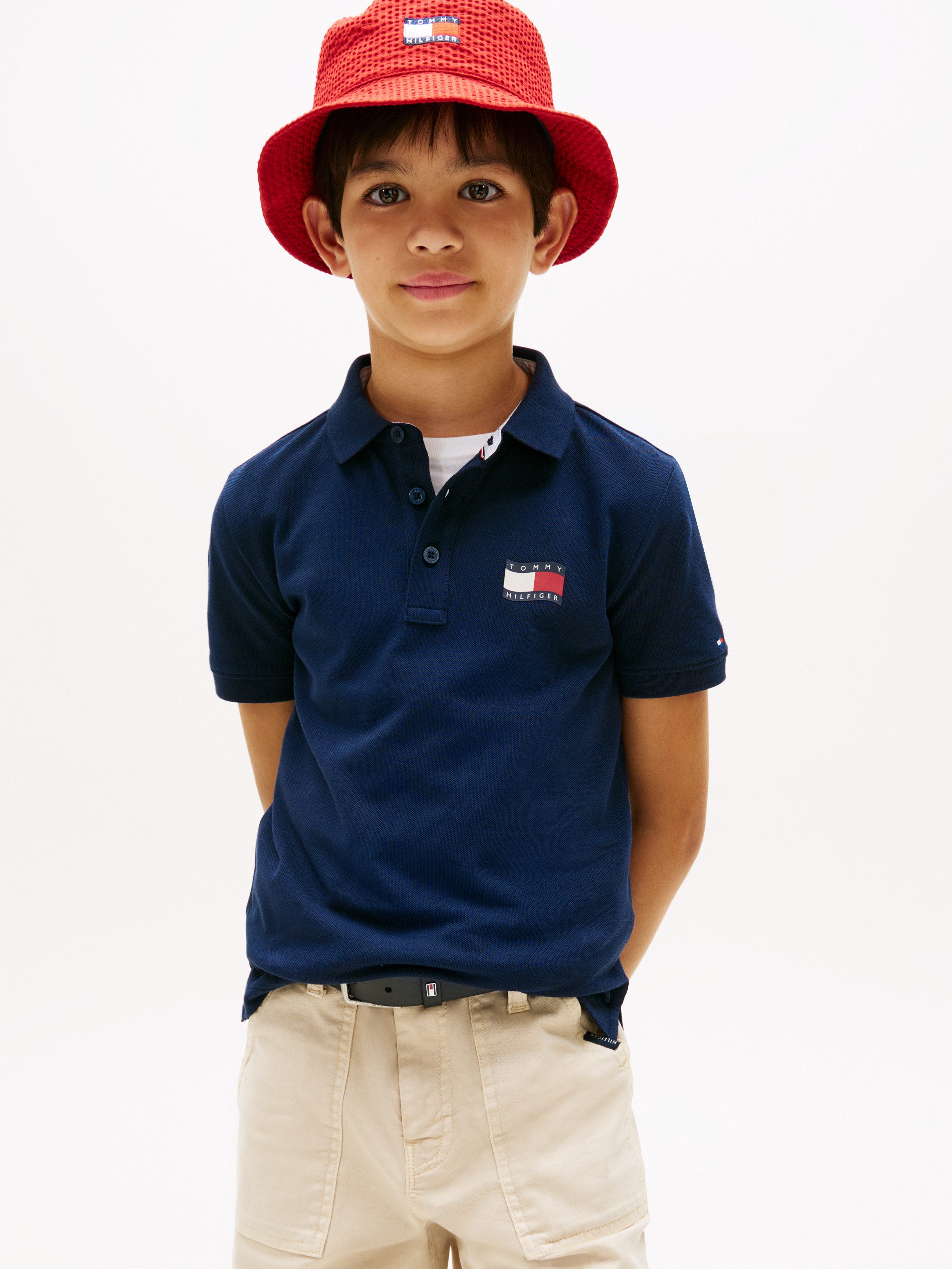 Tommy Hilfiger Poloshirt WAVY FLAG POLO ITHICA PLACKET SHORT SLEEVE Kinder bis 16 Jahre, Baumwoll-Piqué, regular fit