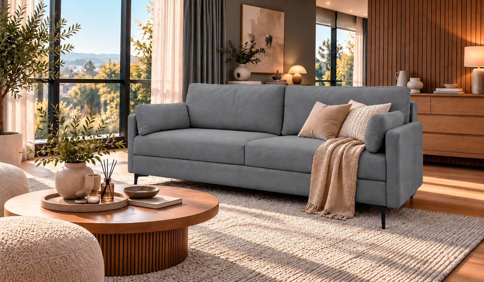 Hygger Möbelhaus Schlafsofa Magic mit Bettkasten, Taschenfederkern & flexiblen Armlehnen, Liegefläche 155 × 206 cm, filigrane Metallfüße (15 cm), kostenlose Lieferung inkl. Montage, hergestellt in Europa