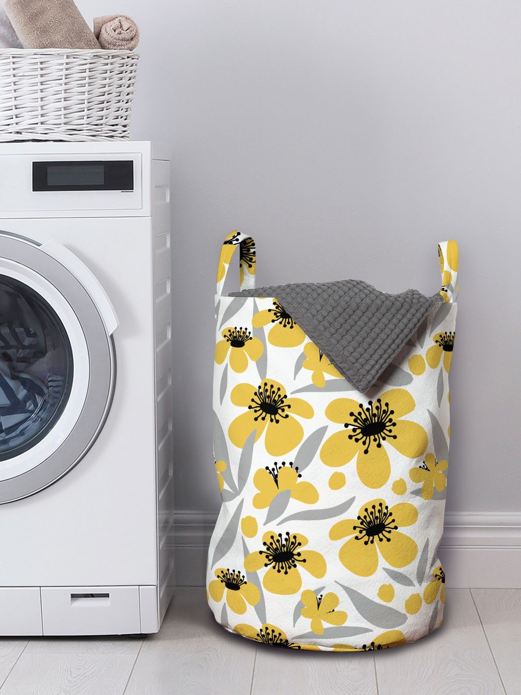 Waschsalons, Kordelzugverschluss Minimalistic Griffen Wäschesäckchen für Gelbe mit Abakuhaus Wäschekorb Blumen Blüten