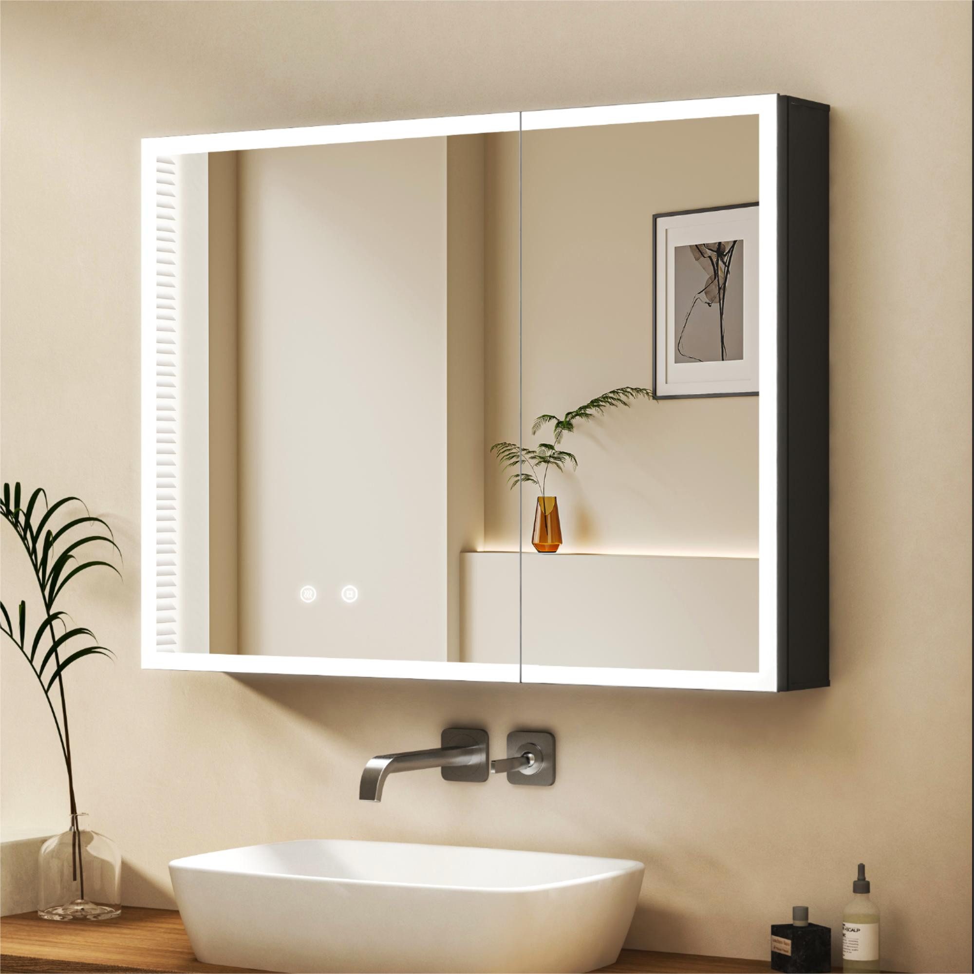 WDWRITTI Badezimmerspiegelschrank mit Beleuchtung 80 x 60 cm, Spiegelschran günstig online kaufen