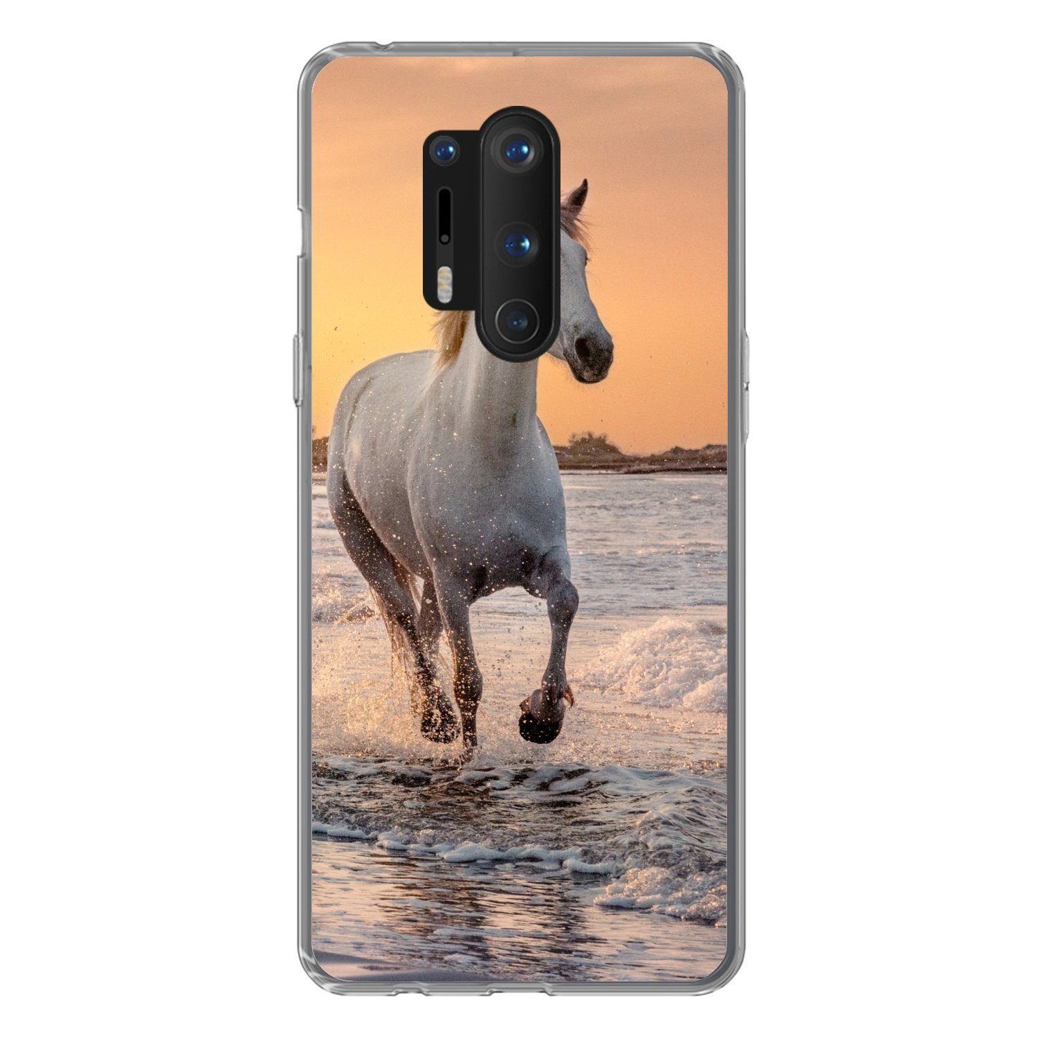 MuchoWow Handyhülle für OnePlus 8 Pro Pferde - Sonne - Meer - Strand - Tiere, Phone Case, Silikon, Schutzhülle Dünn