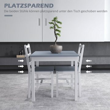 HOMCOM Essgruppe Essgruppe für 2 Personen, Esstisch mit 2 Stühle, 1 Tisch, (Tischgruppe, 3-tlg., Esszimmergruppe), mit Anti-Rutsch-Fußpads