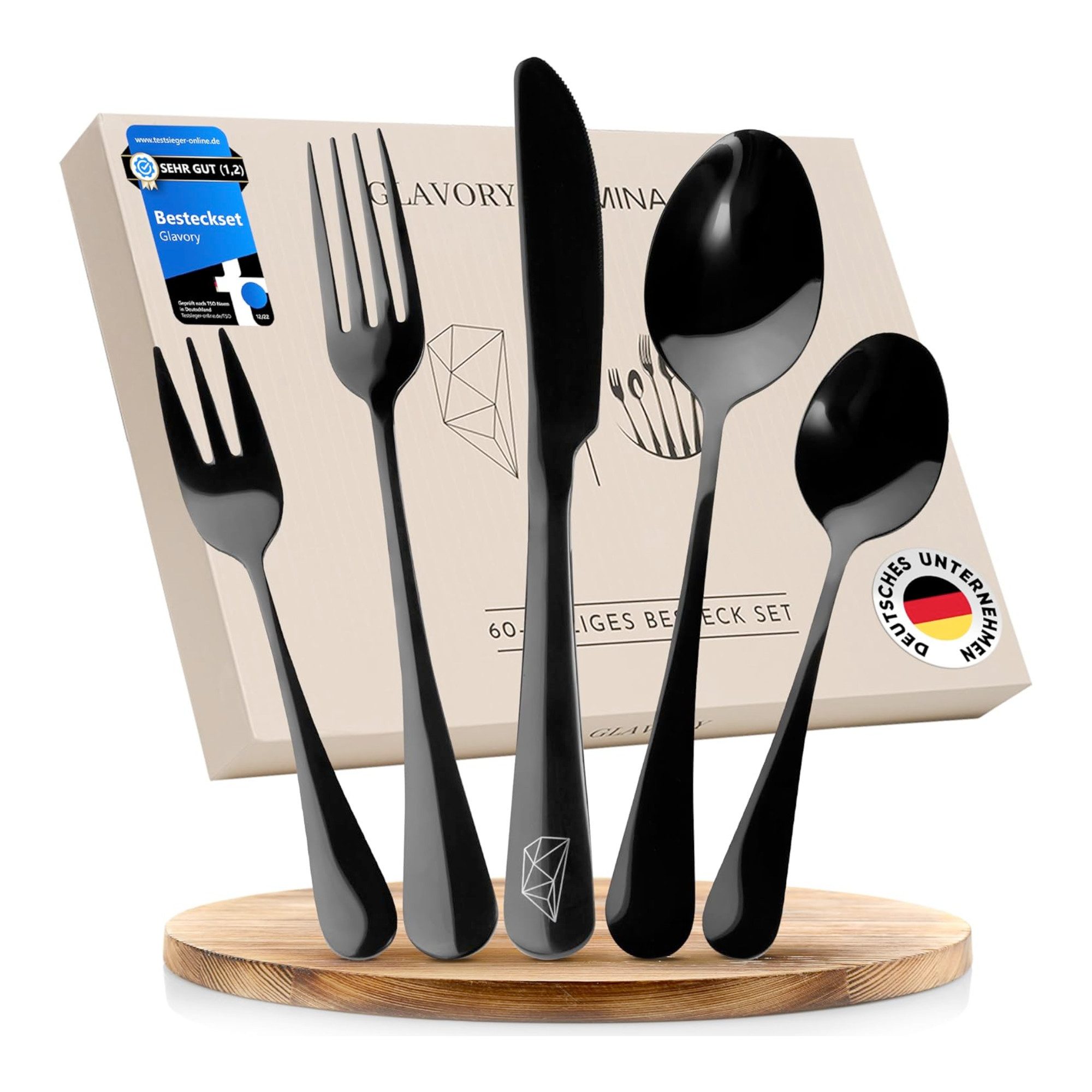 Glavory Besteck-Set Lumina - Besteck Set 12 / 6 Personen Schwarz - 30- & 60-teilig 60 (60-tlg), 12 Personen