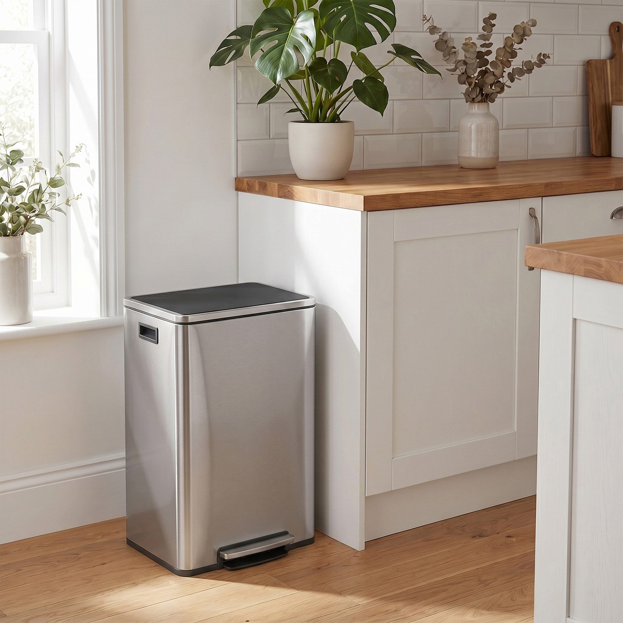SONGMICS Mülleimer Abfalleimer, Mülleimer 50 L, 15 Müllsäcke, Stahl, herausnehmbarer Inneneimer