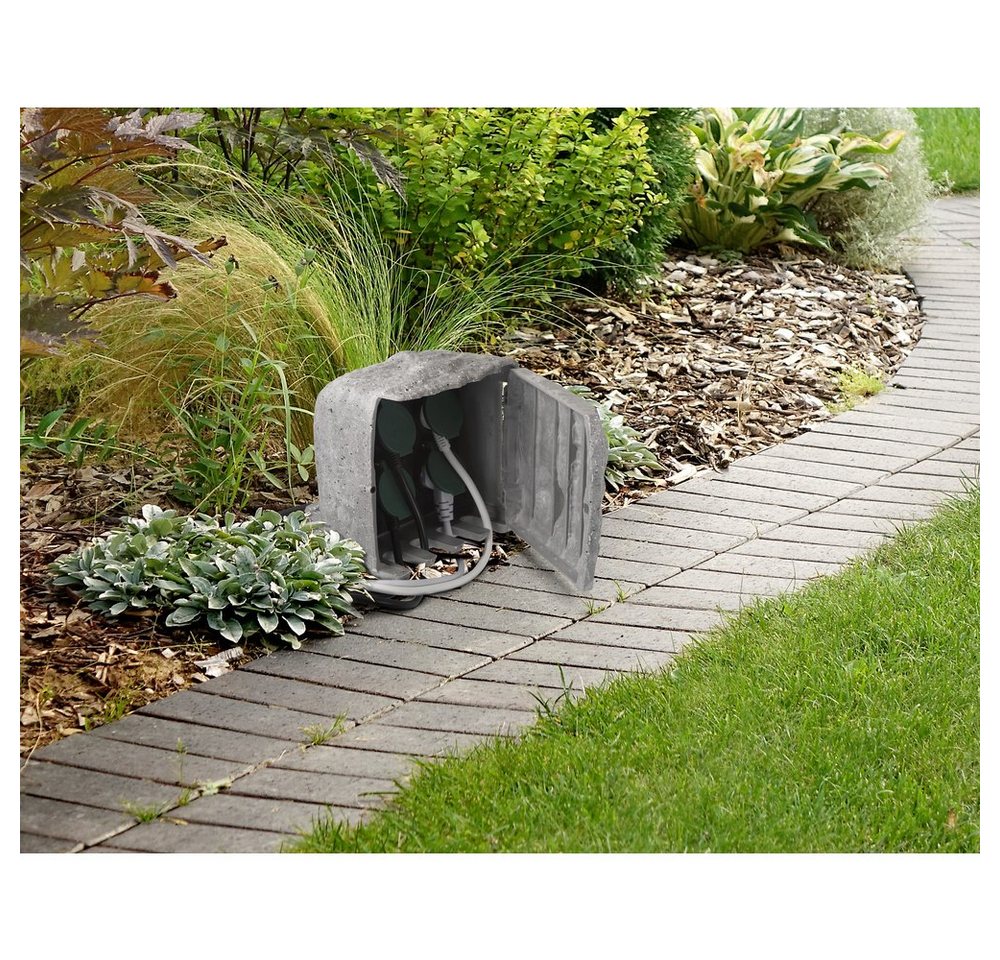 Thumbnail - Sygonix Gartensteckdose Sygonix SY-5050592 Gartensteckdose Grau mit Schalter, Steinoptik, pe, SY-5050592