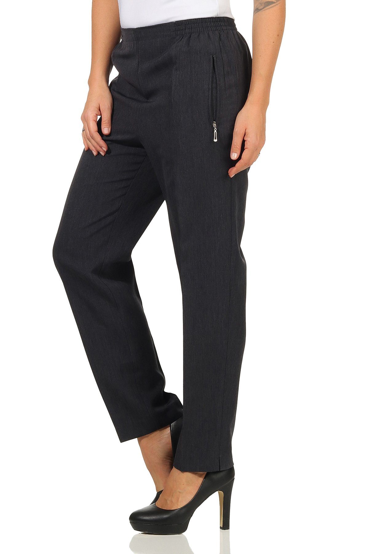 Aurela Damenmode Schlupfhose Stoffhose Damen Anzug- oder Business Hose Kurzgröße Розмір 36 bis 54