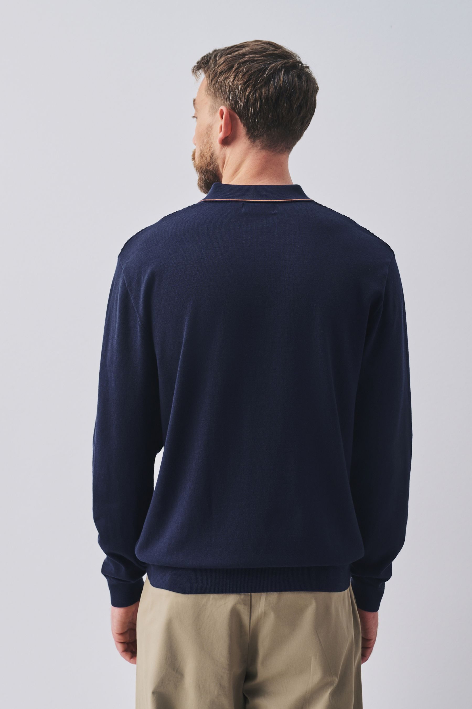 Next Polokragenpullover Strick-Poloshirt mit Zopfmuster und Randstreifen (1-tlg)