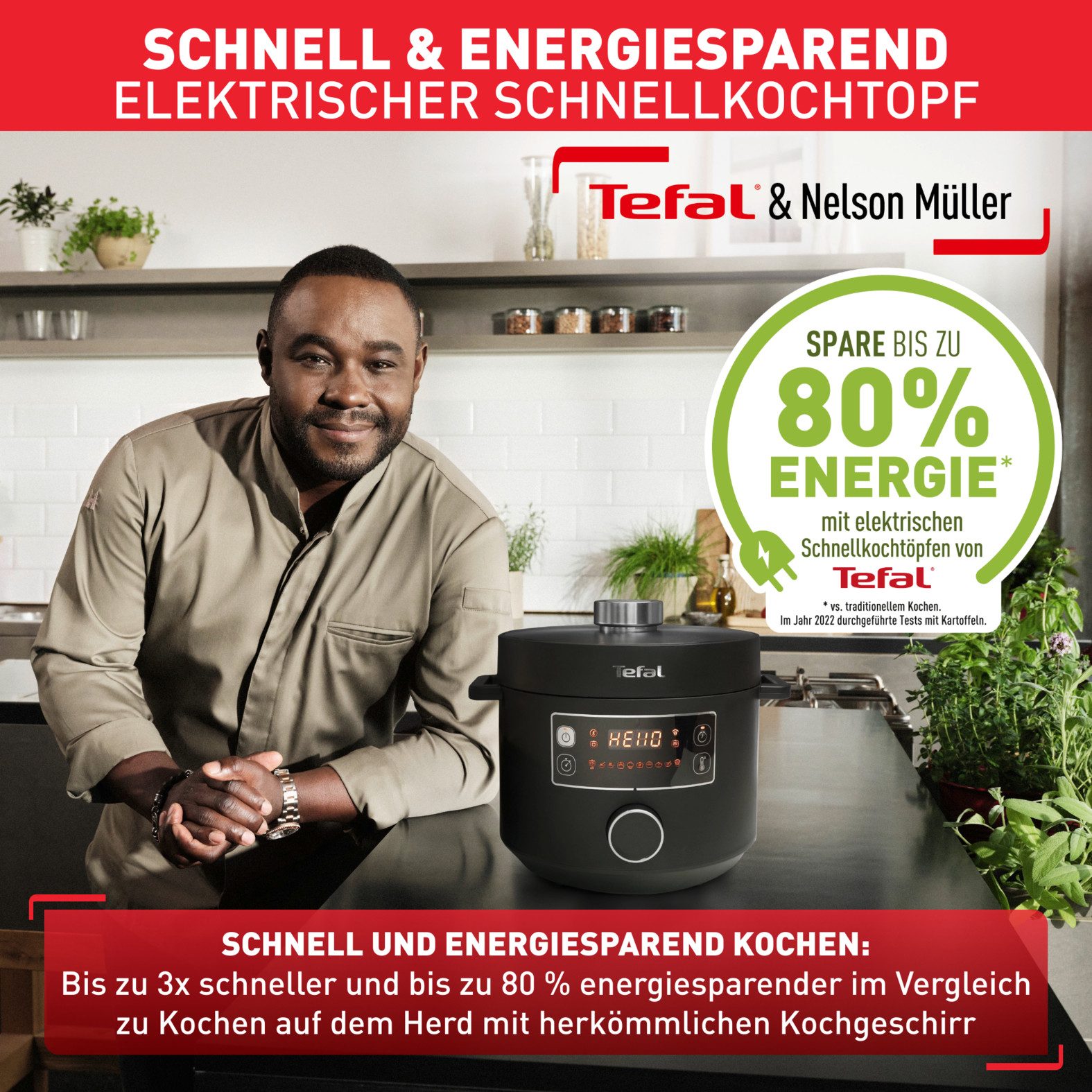 Tefal Multikocher Turbo Cuisine inkl. Dampfgareinsatz, Messbecher, Reislöffel und Kelle, 1000 W, 5 l Schüssel, elektr. Schnellkochtopf, 10 aut. Programme, 1-Knopf-Bedienung, CY7548