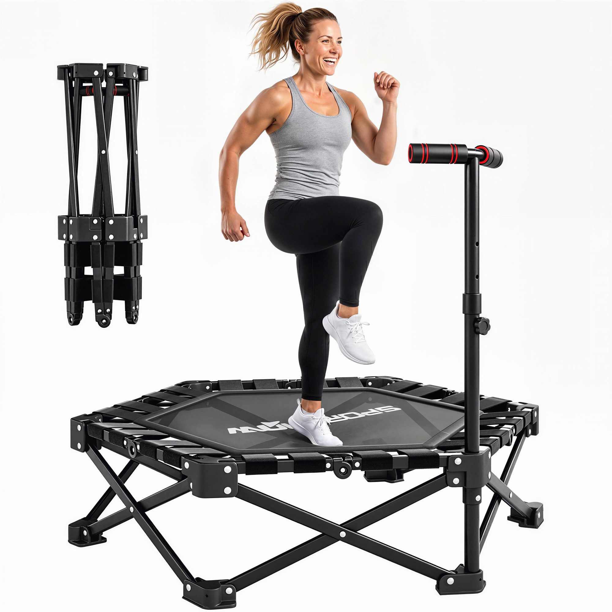 SPORTNOW Fitnesstrampolin Mini Trampoline mit Schnellfaltmechanismus leise Trampolin, Ø 104 cm, (Mini Trampoline, 1 tlg., leise Trampolin), 180kg Belastbar, für Indoor Outdoor Jumping