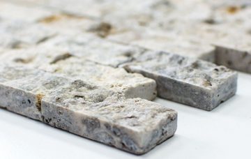 Mosani Mosaikfliesen Travertin Steinwand Steine Wand Naturstein hellgrau silber Brick