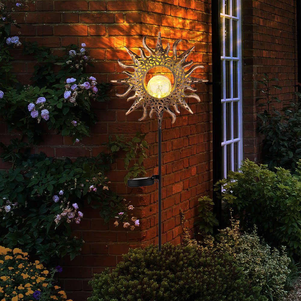 GLOBO LIGHTING LED Solarleuchte, LED-Leuchtmittel fest verbaut, Warmweiß, LED Solarleuchte Metall rost Crackle-Glas warmweiß IP44 H 81