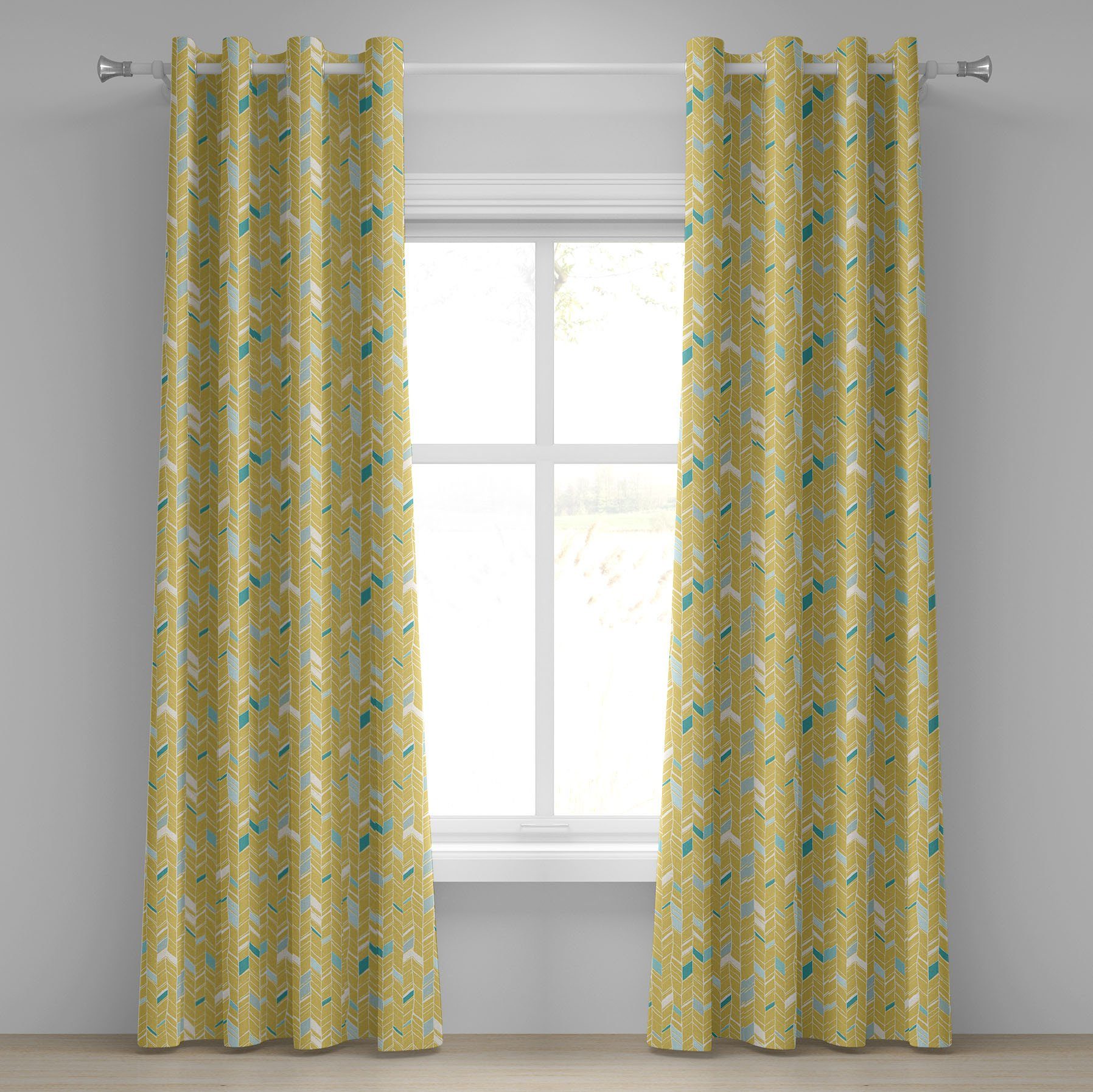 Gardine Dekorative 2-Panel-Fenstervorhänge für Schlafzimmer Wohnzimmer, Abakuhaus, Yellow Chevron Herringbone Kunst