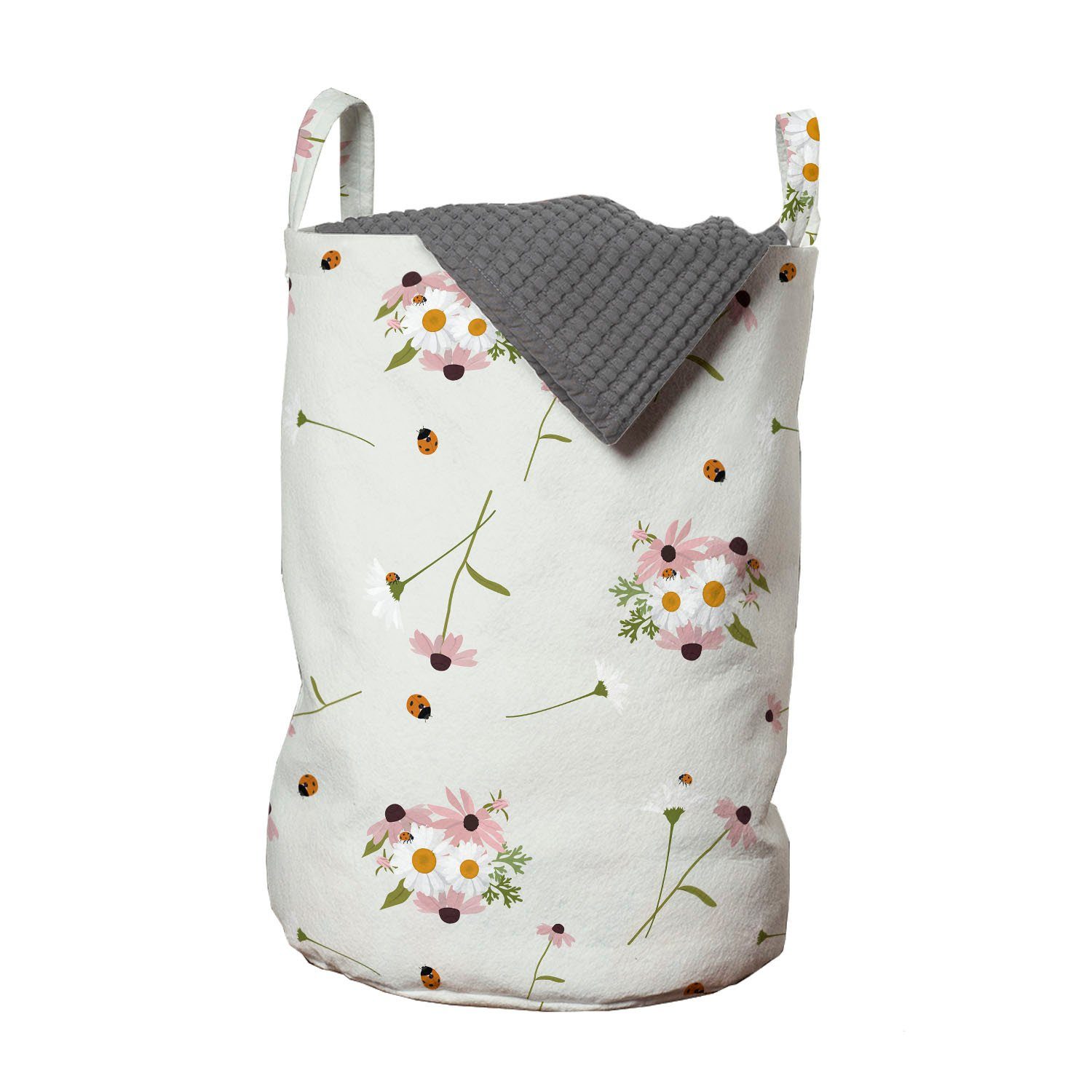 Abakuhaus Wäschesäckchen Wäschekorb mit Griffen Kordelzugverschluss für Waschsalons, Blumen Frühlingssträuße Marienkäfern