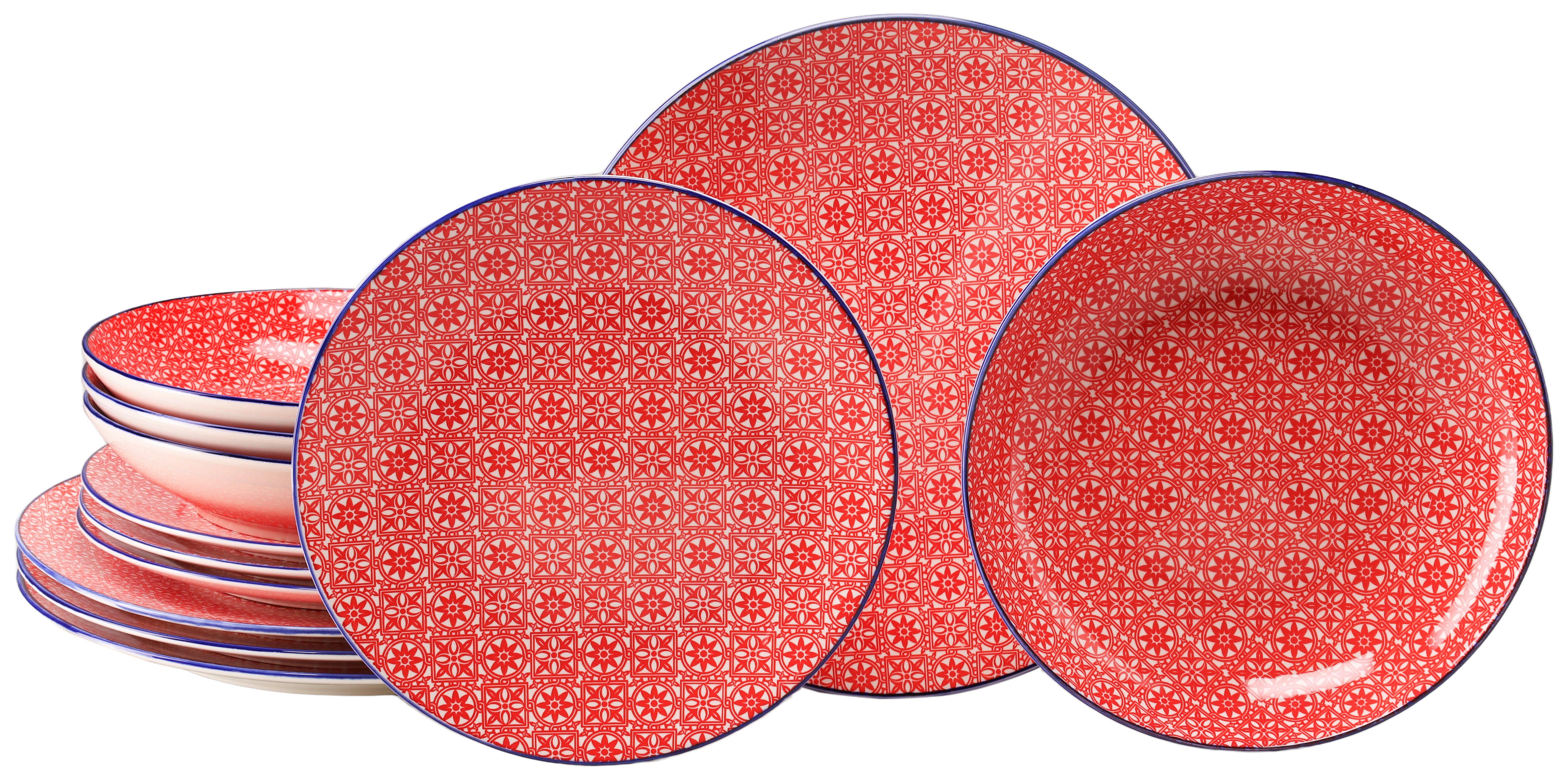 CreaTable Teller-Set Mediterran, Tellerset 12-tlg. (12-tlg), 4 Personen, Steinzeug, Mediterraner Flair, Traditionell keramische Motive