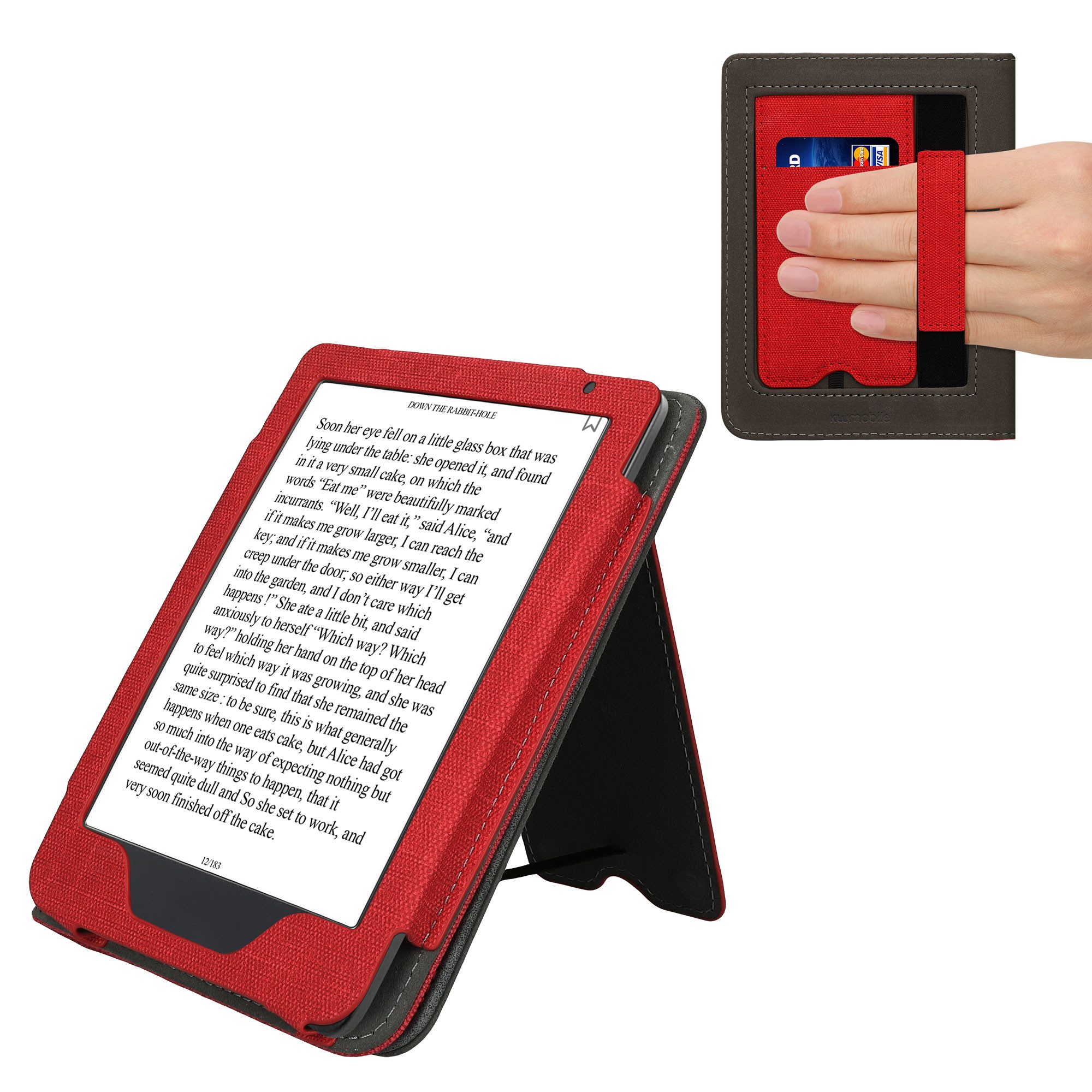 kwmobile E-Reader-Hülle Flip Schutzhülle für Kobo Clara BW / Clara Colour / Tolino Shine (5), Handschlaufe - Cover Wildleder-Optik