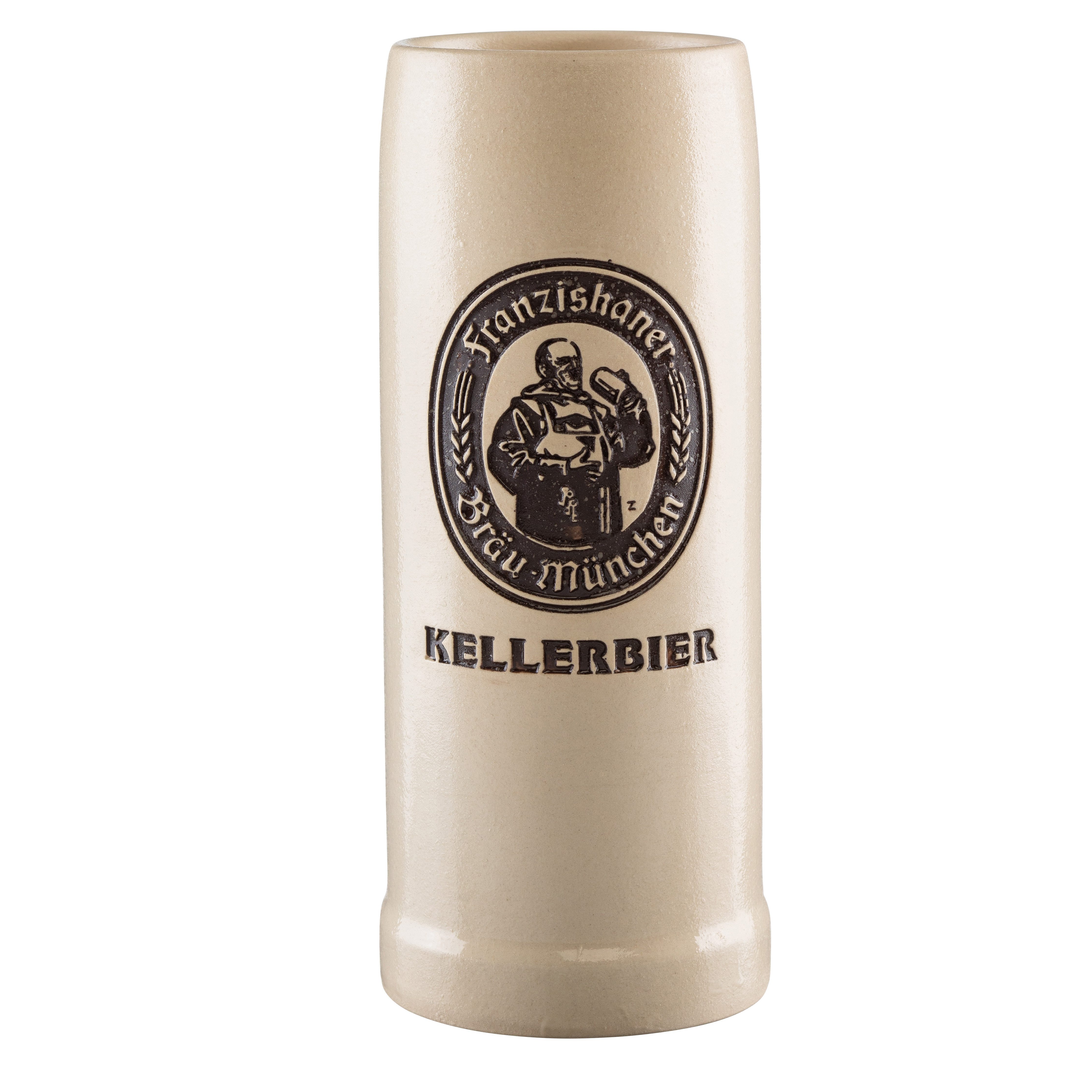 Franziskaner Bierkrug 0,5l aus Steinzeug – Original Kellerbier-Krug im traditionellen Design, Echt bayrisch – rustikaler Kruggenuss im Wirtshausstil