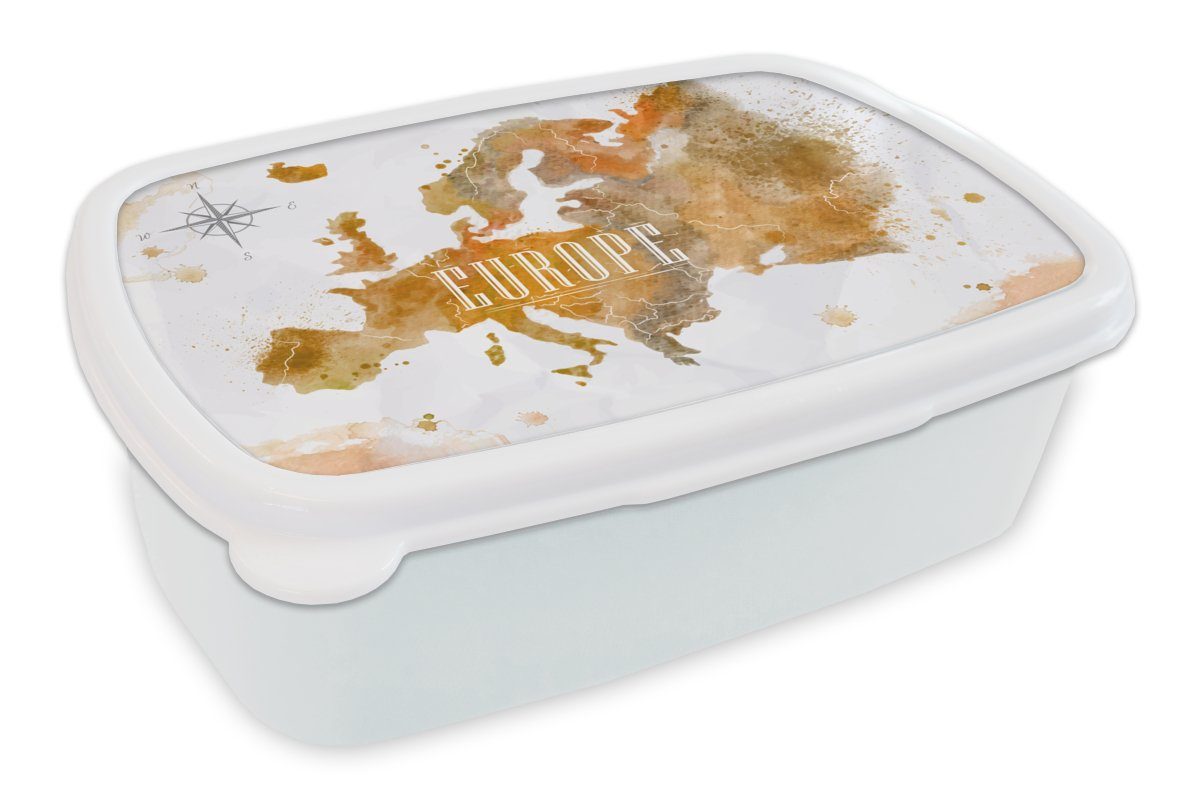 MuchoWow Lunchbox Europa - Farbe - Weltkarte, Kunststoff, (2-tlg), Brotbox für Kinder und Erwachsene, Brotdose, für Jungs und Mädchen weiß