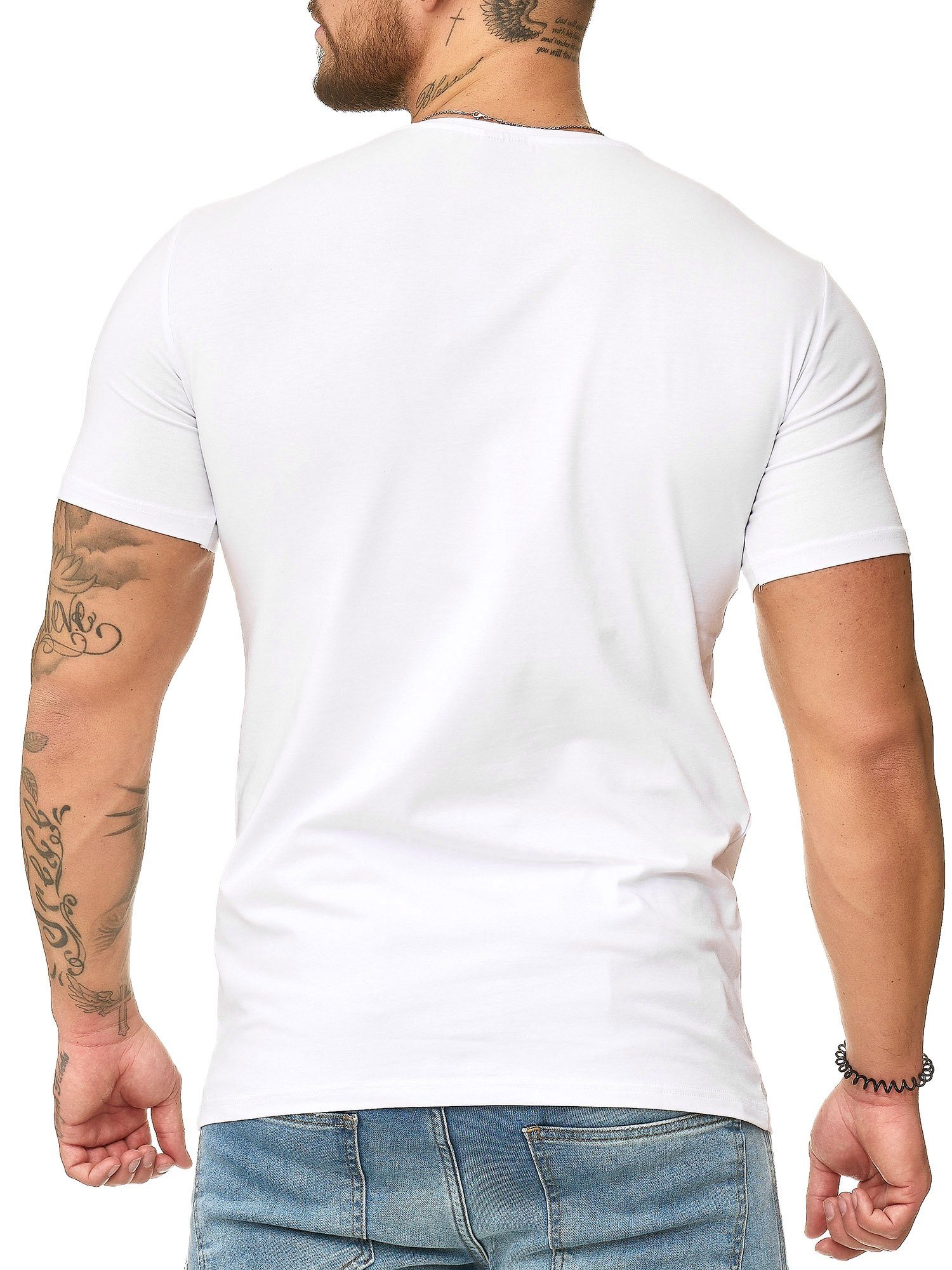 OneRedox T-Shirt 1307C (Shirt Polo Fitness 1-tlg) Freizeit Tee, Kurzarmshirt Weiss Casual