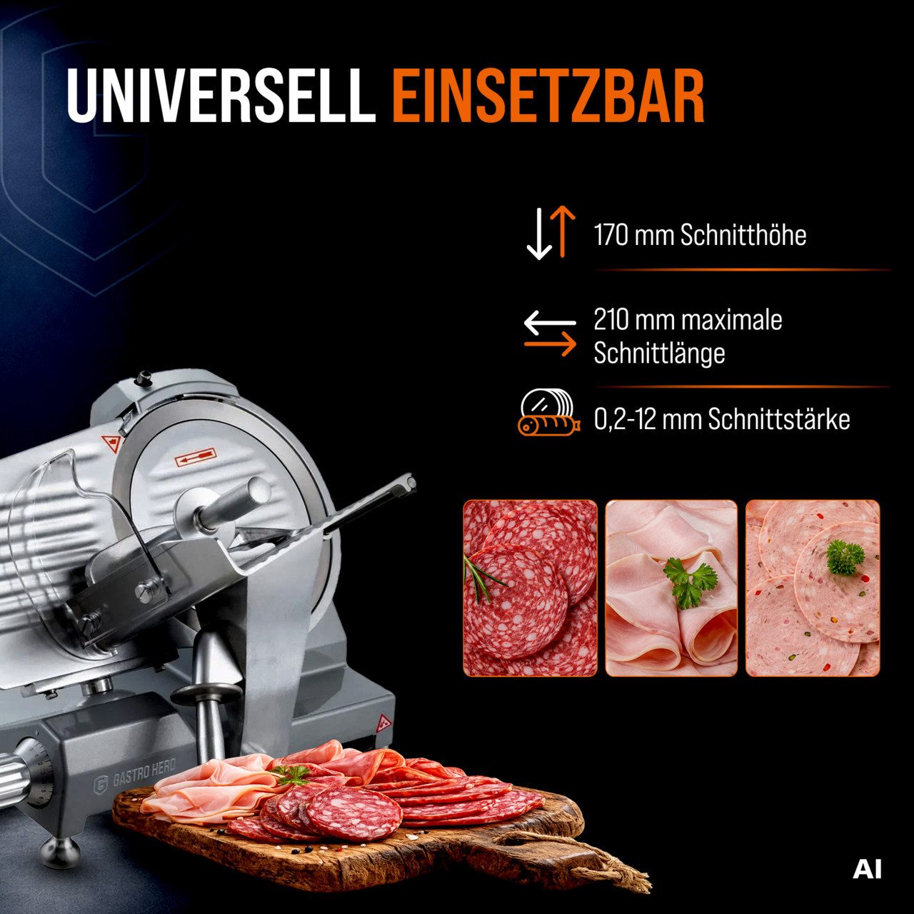 GastroHero Elektromesser Aufschnittmaschine ASM250, Wurstschneidemaschine, 240 W, Integrierter Schleifstein, Schuko-Stecker, kompakte Bauweise – Bild 4 von 5