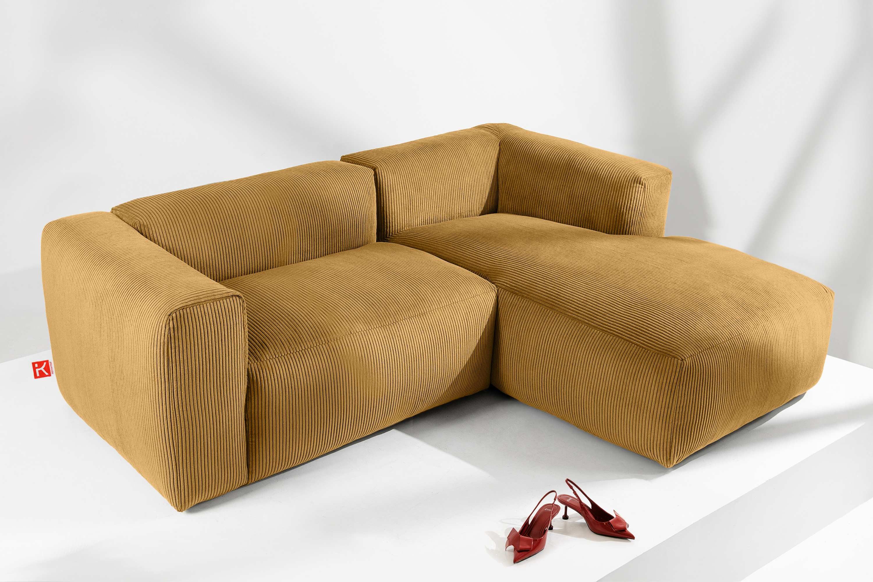 KONSIMO® Ecksofa Rechts Ecksofa BUFFO, hergestellt in der EU,extrem weicher und bequemer Sitz