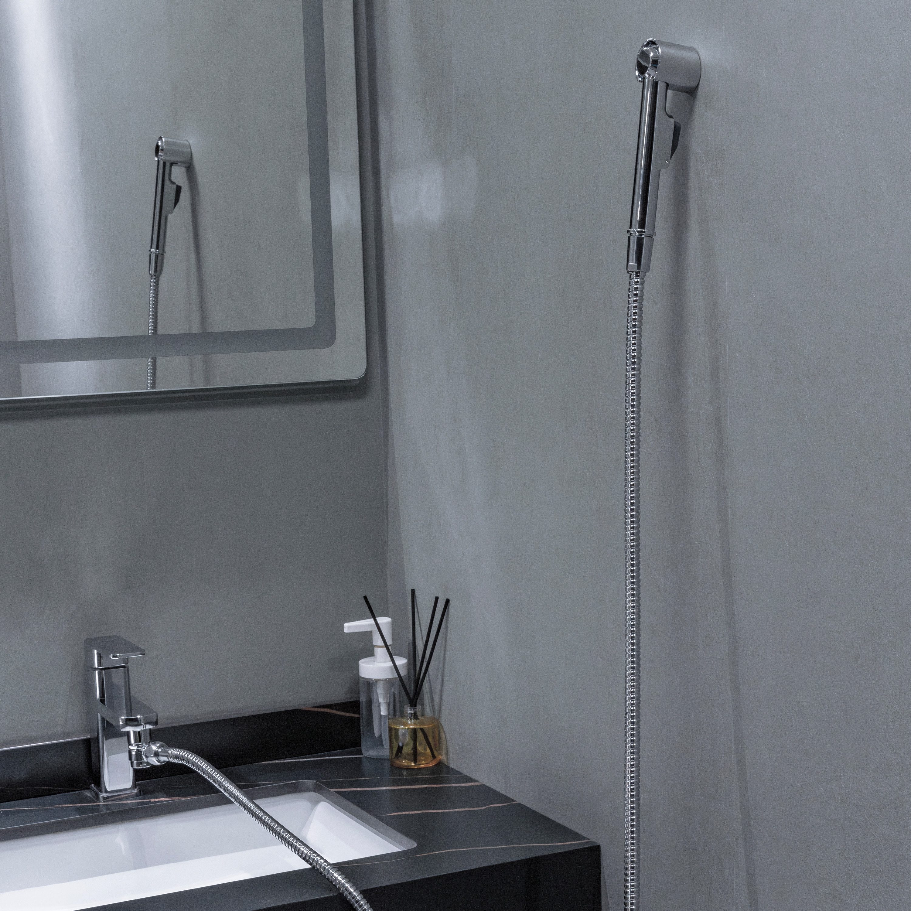 Euroshowers GmbH Waschbeckendusche Universal Chrom 150 cm, (4-tlg), Knopfdruck-Umschaltung, Anti-Kalk-Noppen, M24/M22, Edelstahl-Schlauch – Bild 5 von 5