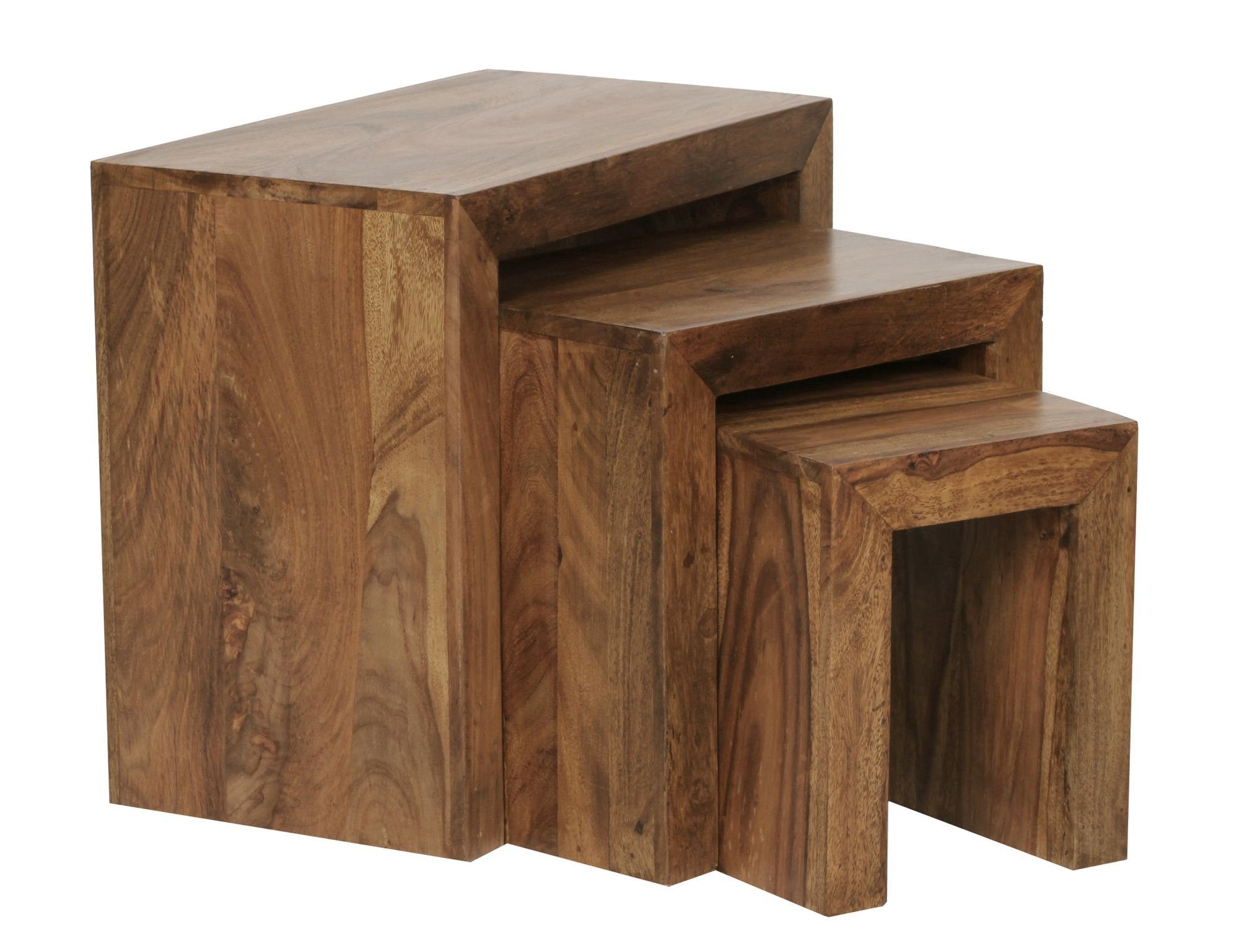 Satztisch dunkel-braun Landhaus-Stil Satztisch Satztisch möbelando Naturholz Massiv-Holz Wohnzimmer-Tisch Sheesham Beistelltisch 3er Set Sheesham 3er Set Wohnzimmer-, Massiv-Holz