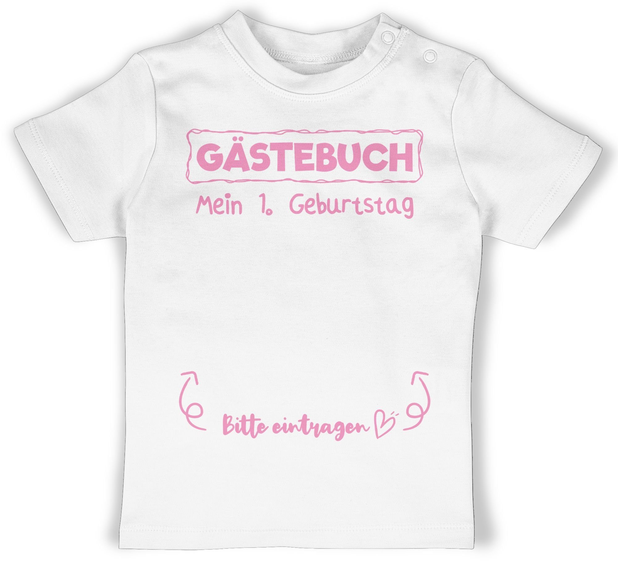 erster 1 Shirtracer T-Shirt Geburtstag Gästebuch Mein 1. Weiß rosa Geburtstag