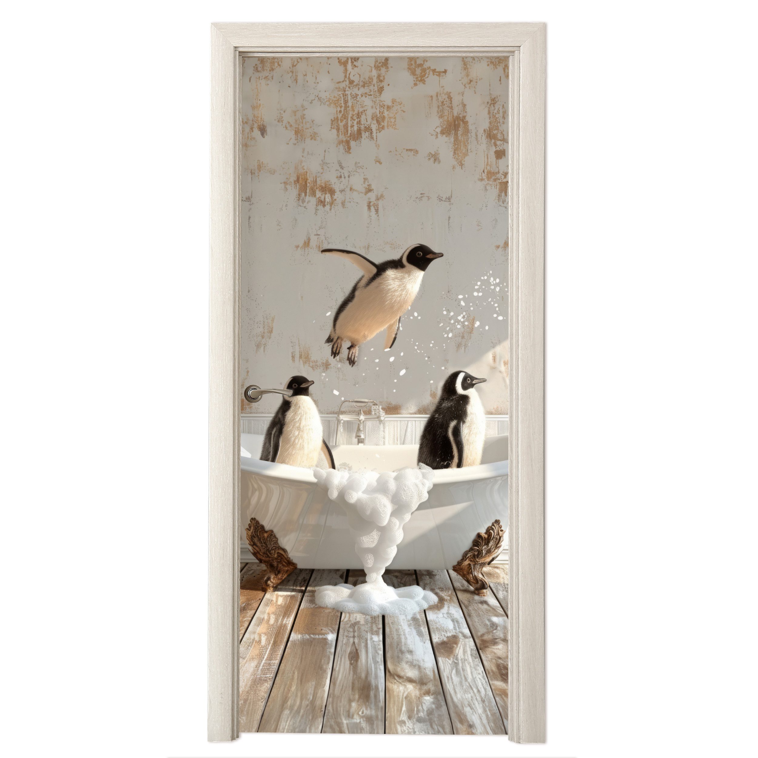 MuchoWow Türtapete Vintage - Pinguin - Badewanne - Schaumstoff, Matt, bedru günstig online kaufen
