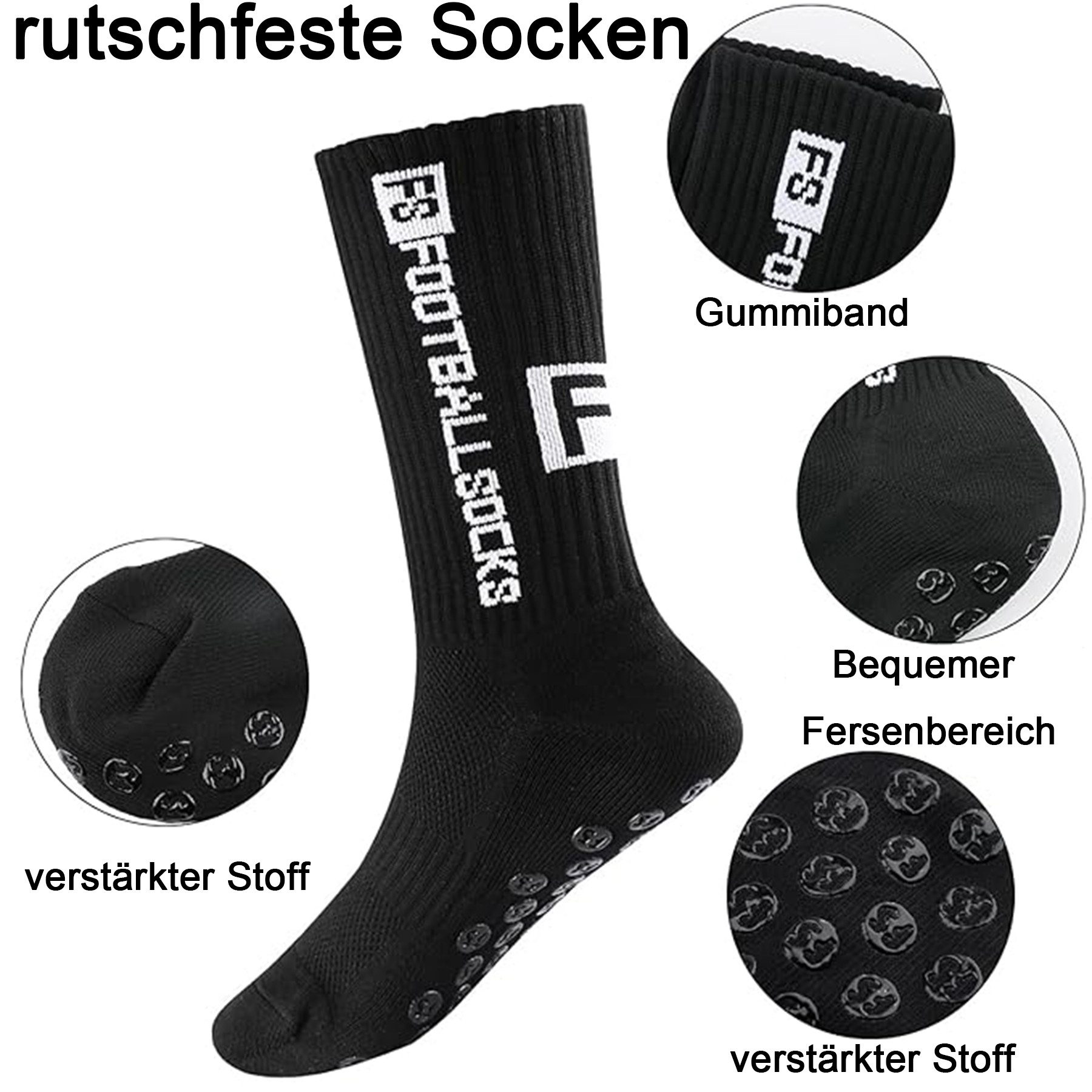 Mutig Sportsocken 6 Paar Fußball Grip-Socken,39-46Fußballsocken Anti Rutsch Grip Fußball (Socken Sportsocken für Herren Damen Fussball Basketball Laufen) für Wanderungen,Radtouren,Ballspiele,Laufen,Workouts und überall dort