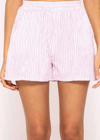 SASSYCLASSY Shorts Musselin Sommer Hose Damen Kurz mit Streifen 100 % Baumwolle (Musselin), atmungsaktiv, sehr leicht, Made in Italy