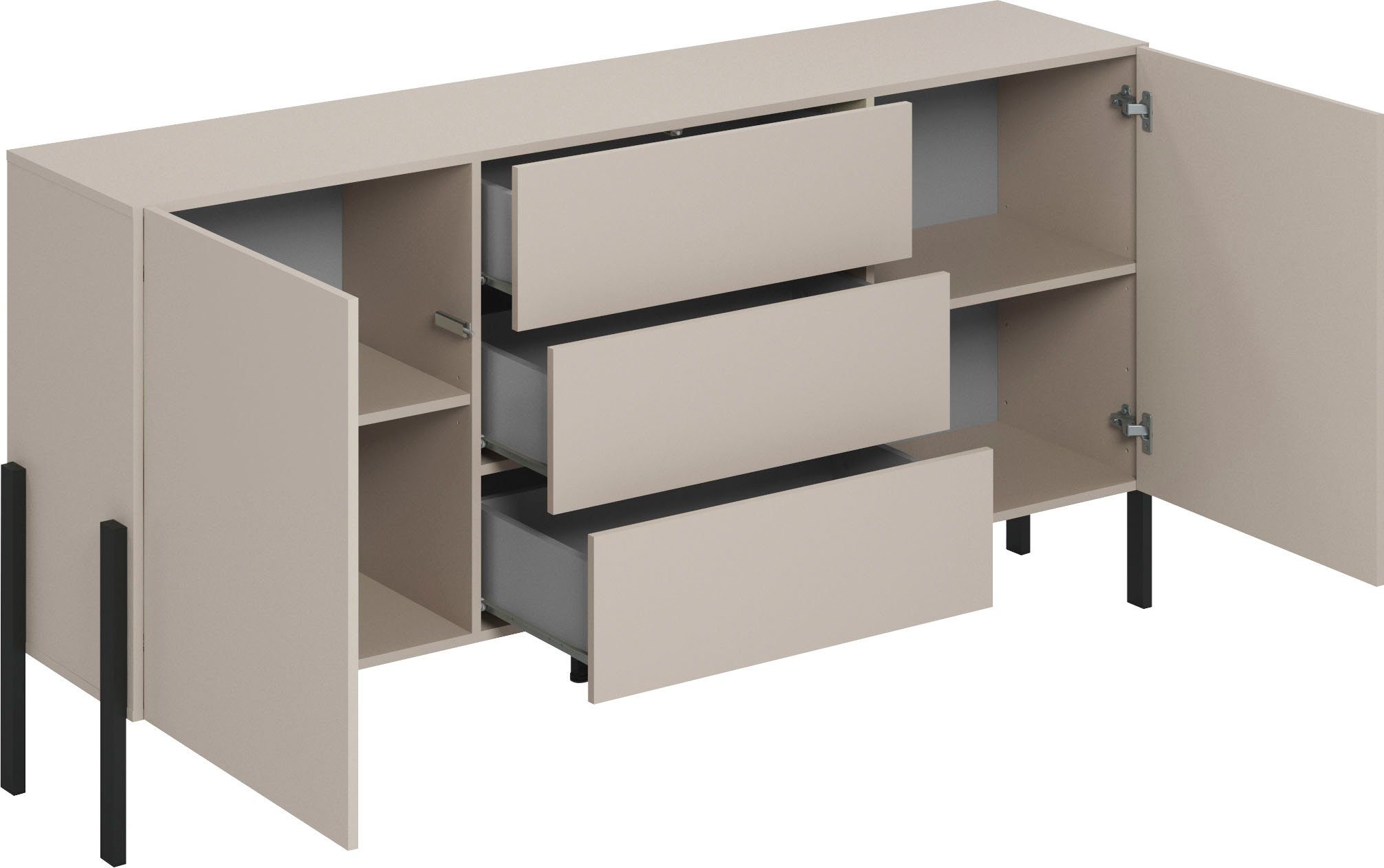 OTTO home Sideboard Jukon, Breite 150 bzw.180 cm, moderne grifflose Kommode, Schubladenschrank 2 Türen/3 Schubkästen, push-to-open-Funktion