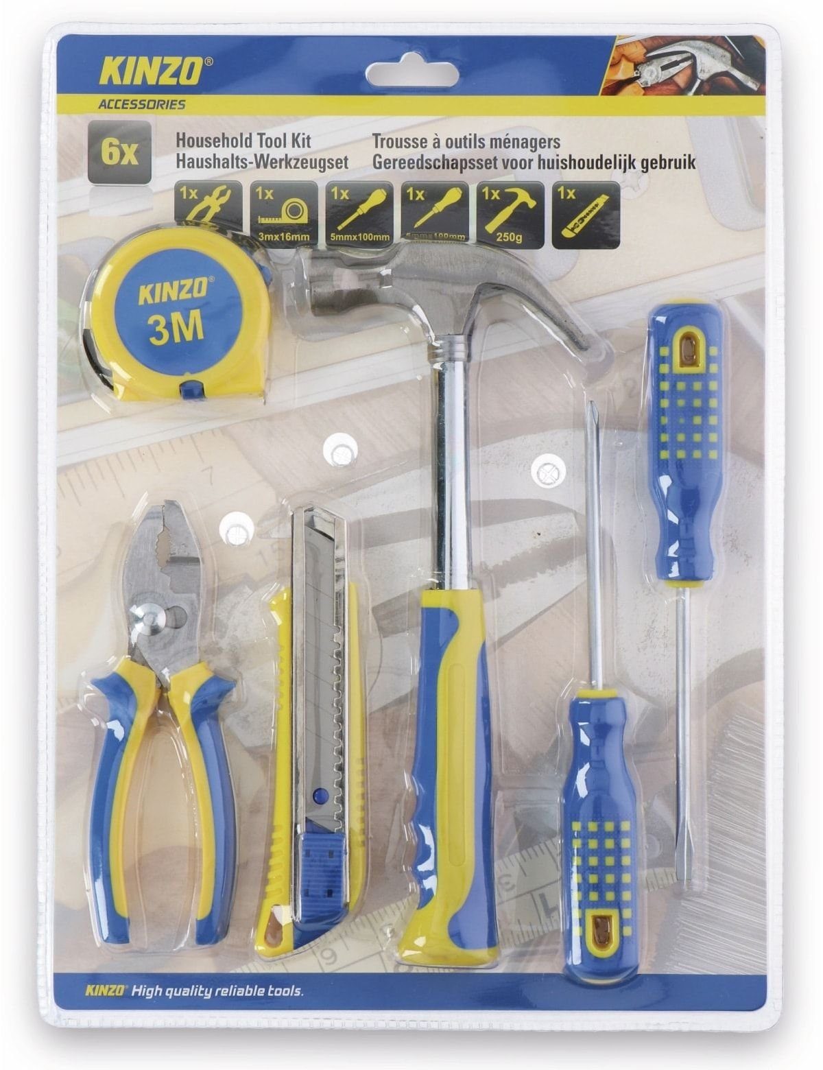 6teilig Haushaltswerkzeug-Set Kinzo gelb Werkzeugset blau, KINZO