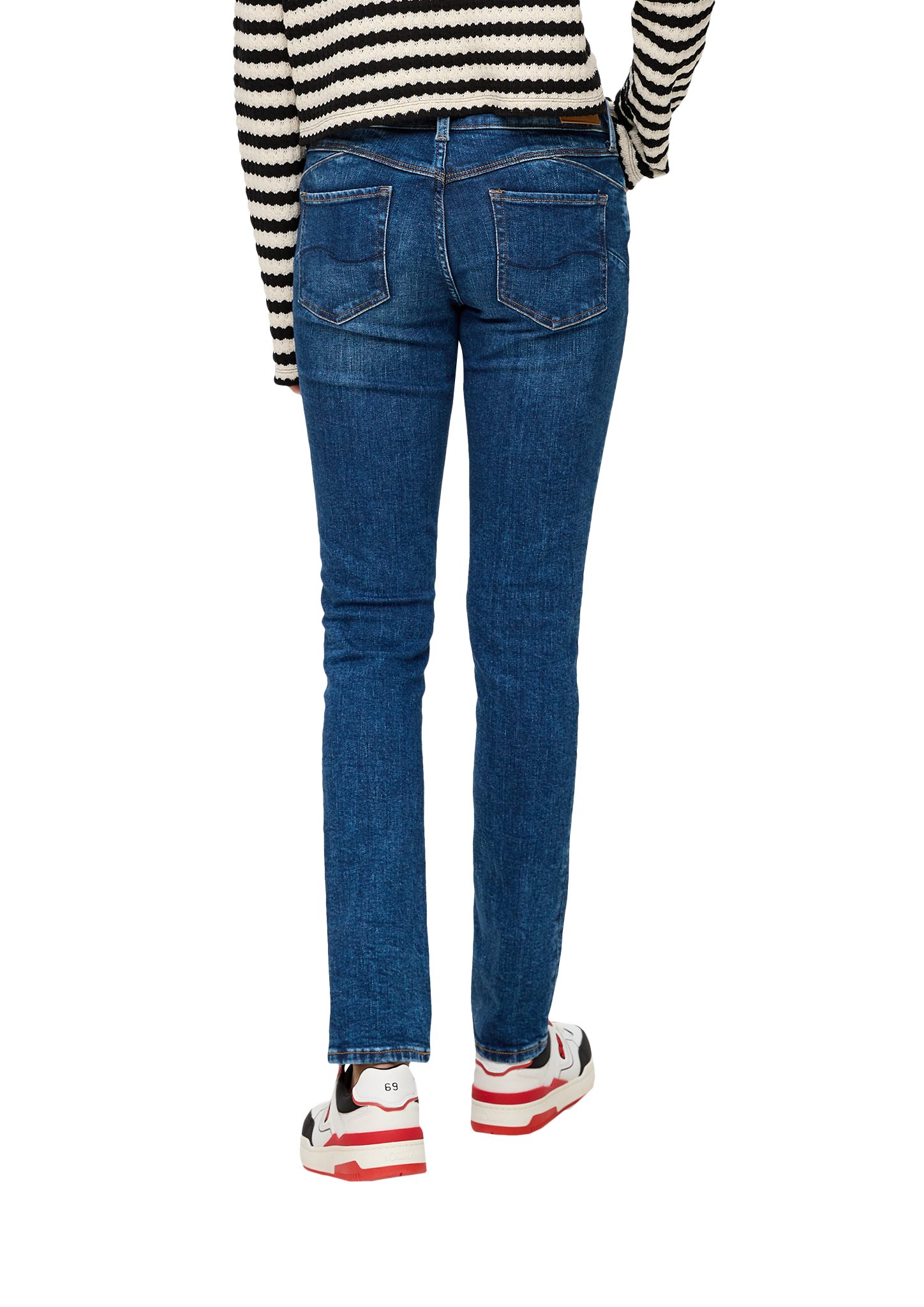 / / Leder-Patch, Fit / Rise QS Jeans Destroyes Leg Mid Slim Stoffhose Slim