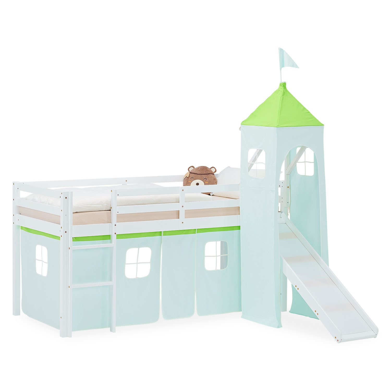 Homestyle4u Hochbett 90x200 Vorhang Stockbett Kinderbett günstig online kaufen