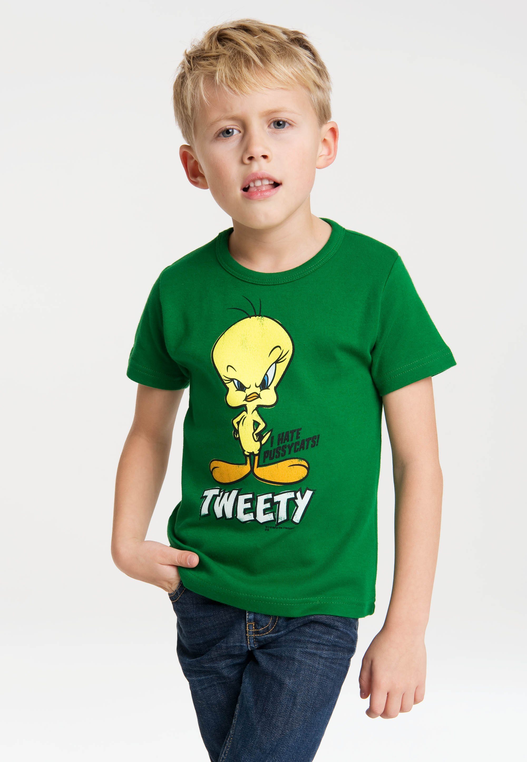 Tweety Pussycats T-Shirt LOGOSHIRT grün - Vogel-Print Hate mit I