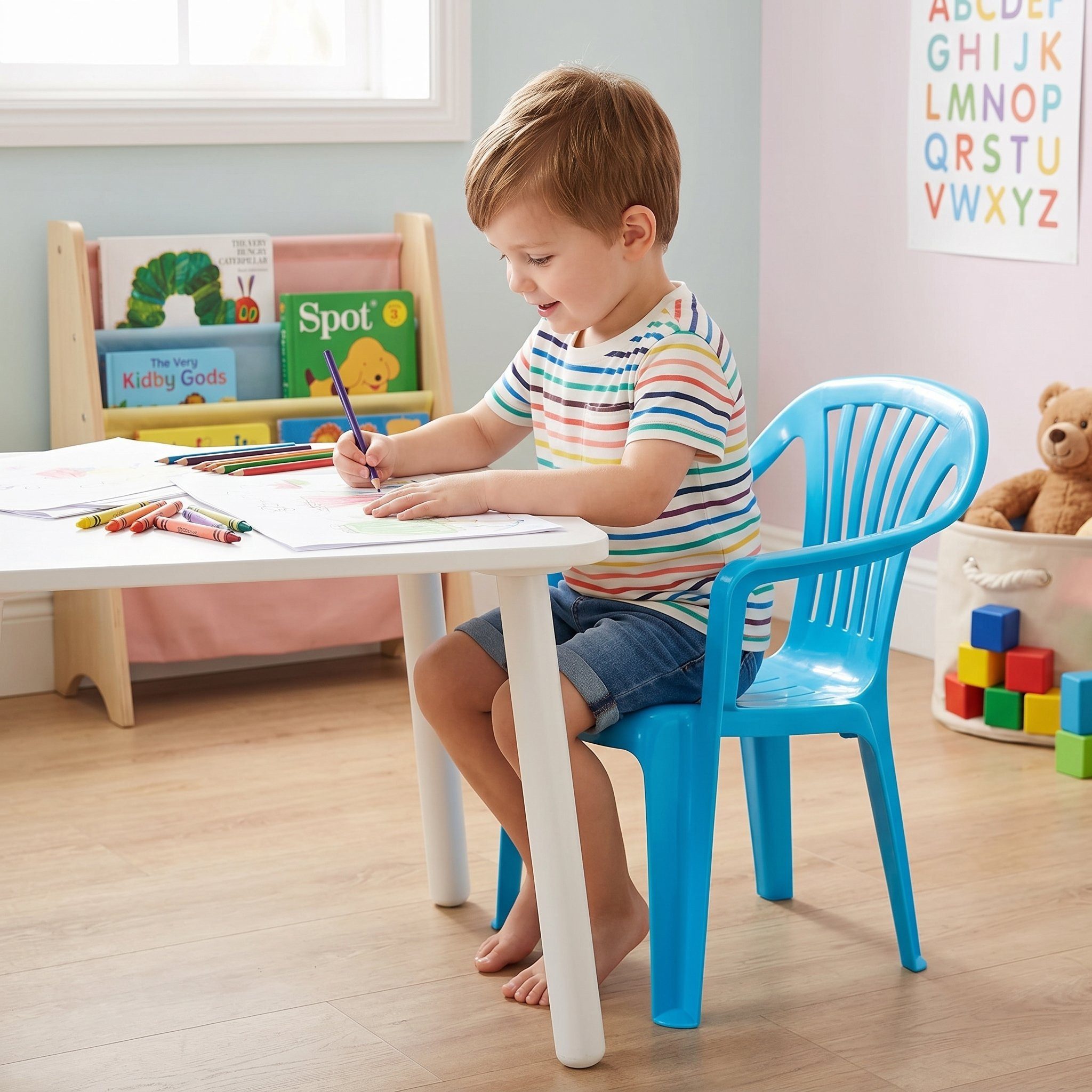 Fachhandel Plus Kinderstuhl Kindergartenstuhl aus Kunststoff – stapelbarer Kinderstuhl, 2 Farben zu Auswahl: hellblau oder rosa