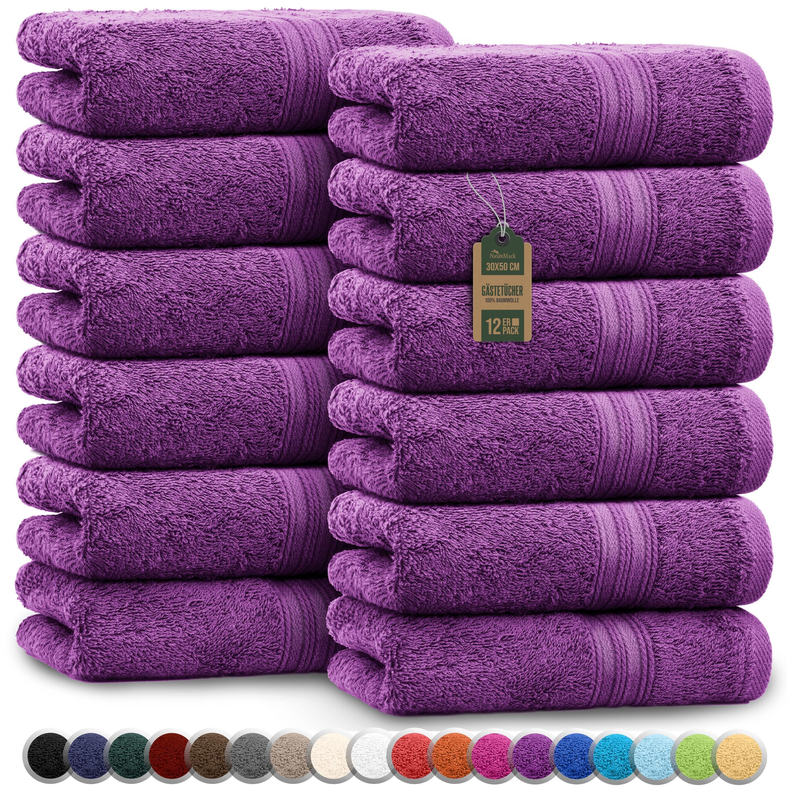 NatureMark Gästehandtuch Gästetuch 500gsm, 100% Baumwolle (12-St), Gästehandtuch Premium Qualität, 30x50cm, Lila